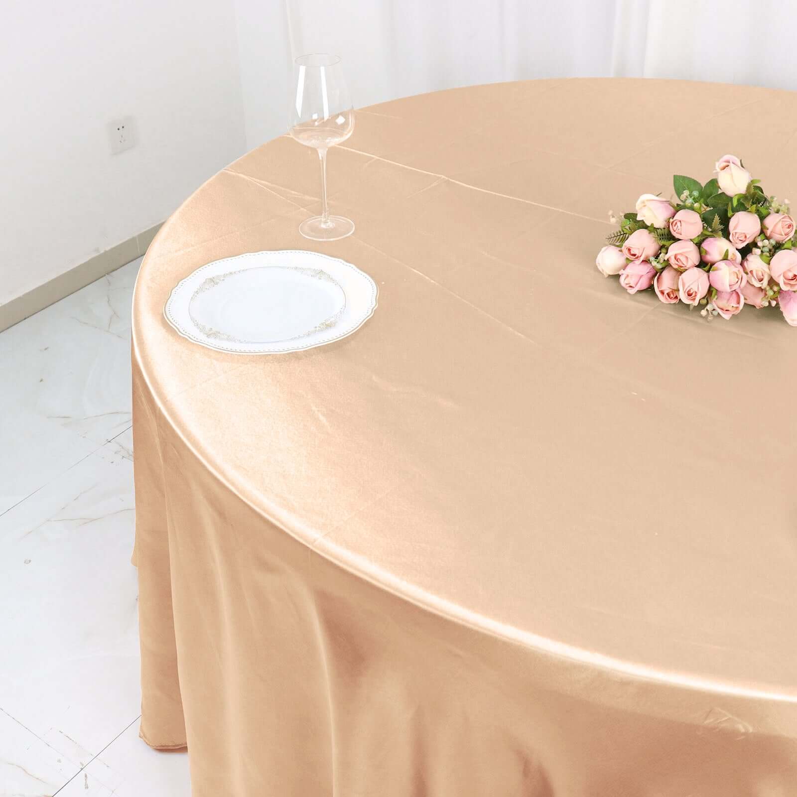 Satin 120" Round Tablecloth Nude - Stylish Seamless Table Cover