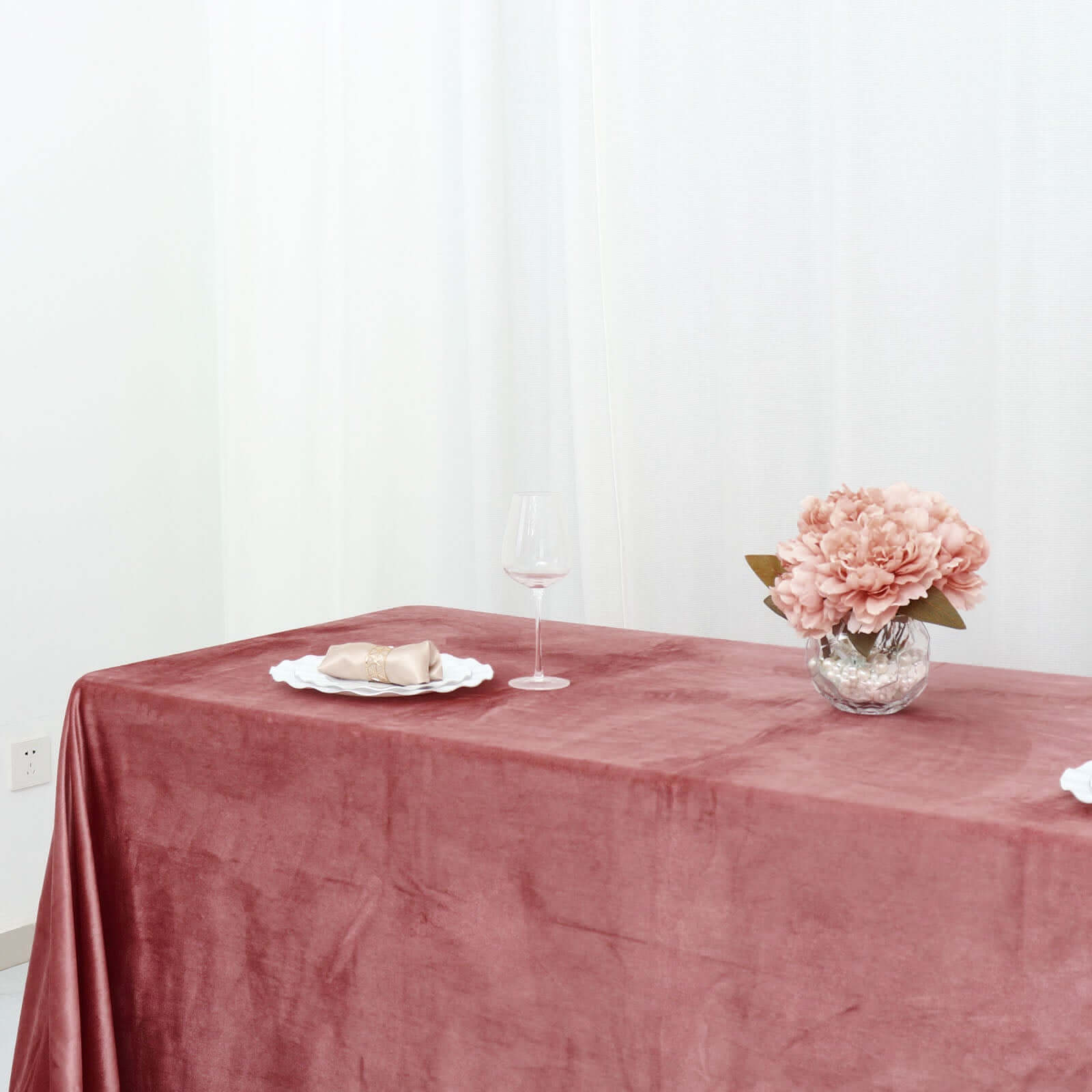 Premium Velvet 90"x156" Rectangle Tablecloth Dusty Rose - Reusable Soft & Seamless Table Cover