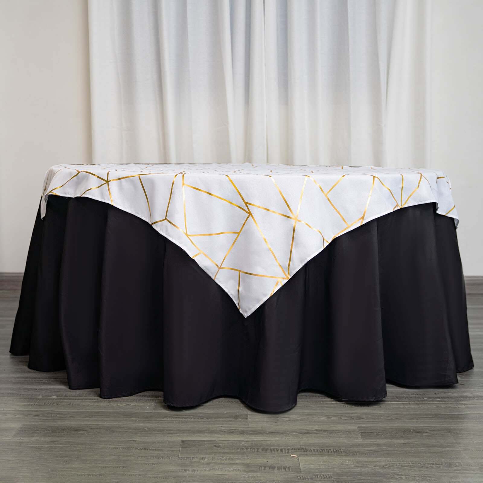 Polyester 54"x54" Square Tablecloth White with Gold Foil Geometric Pattern - Wrinkle-Resistant & Durable for Stylish Settings