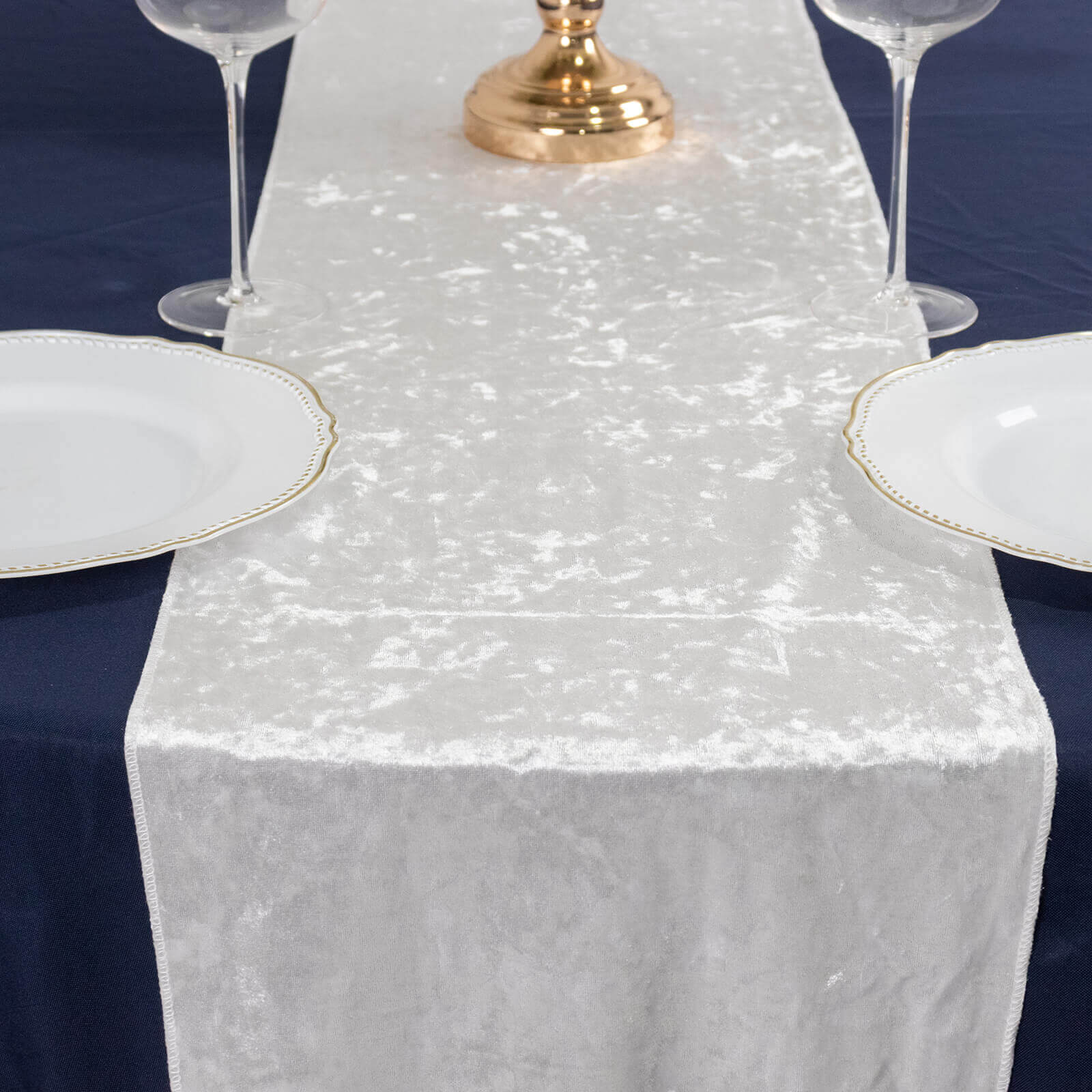 Premium Crushed Velvet 12"x108" Table Runner White - Soft & Wrinkle-Resistant Table Linen for Events