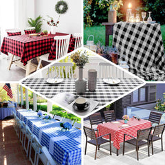 Polyester 60"x102" Rectangle Tablecloth White/Black - Checkered Buffalo Plaid Design for Everyday Use