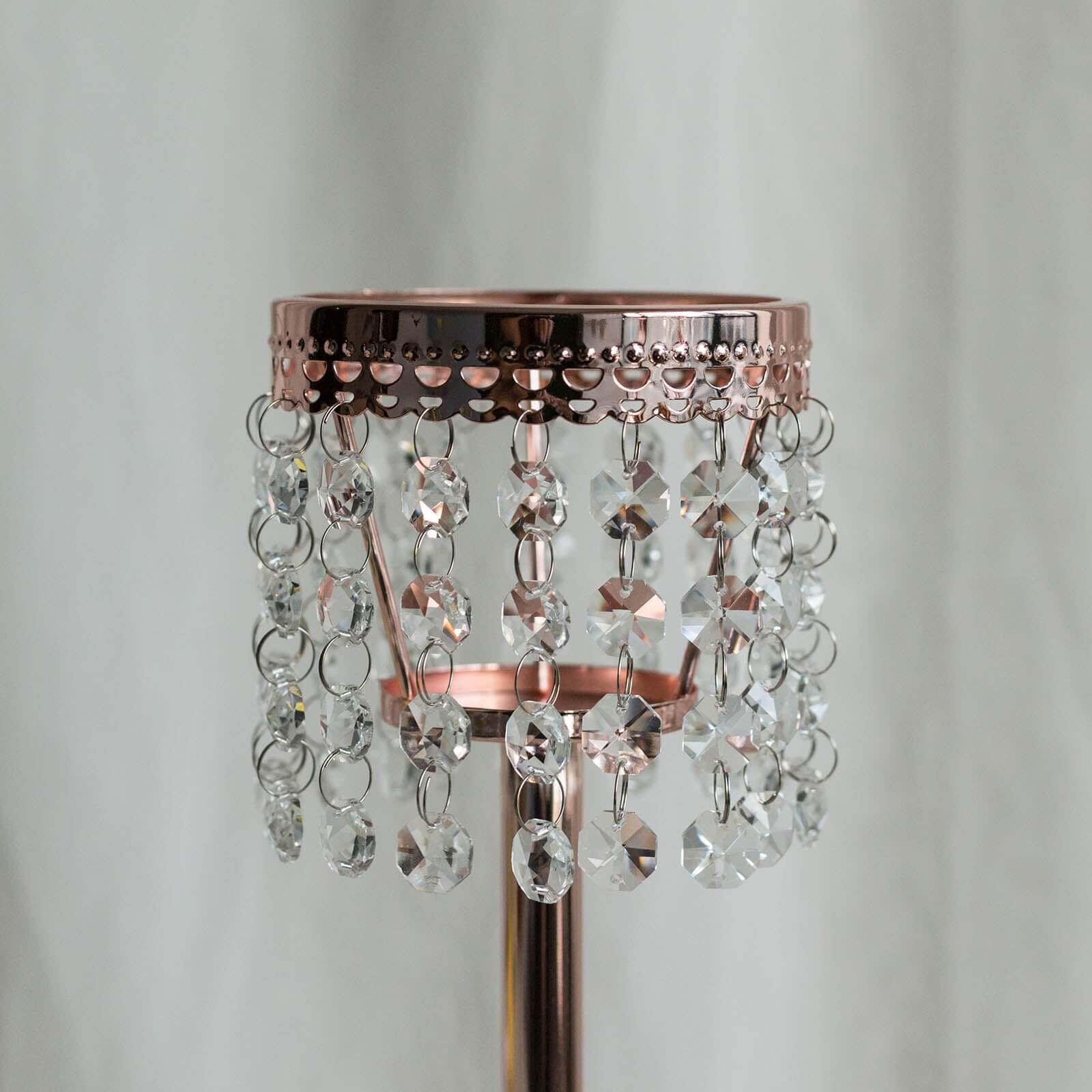 Crystal Beaded Chandelier Metal Candle Holder Rose Gold - Sophisticated Pillar Tealight Stand 12"