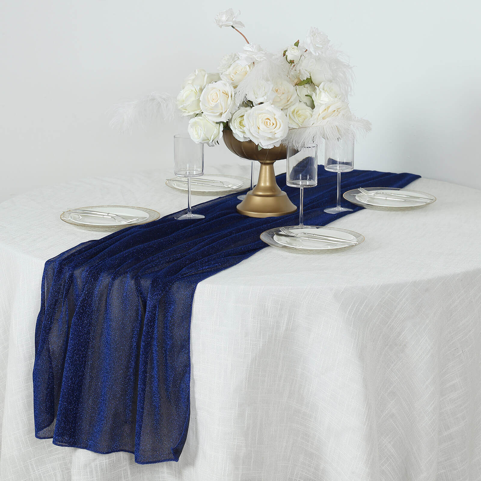 Glitter Gauze 27"x120" Table Runner Royal Blue - Sparkling Reusable Sheer Table Linen