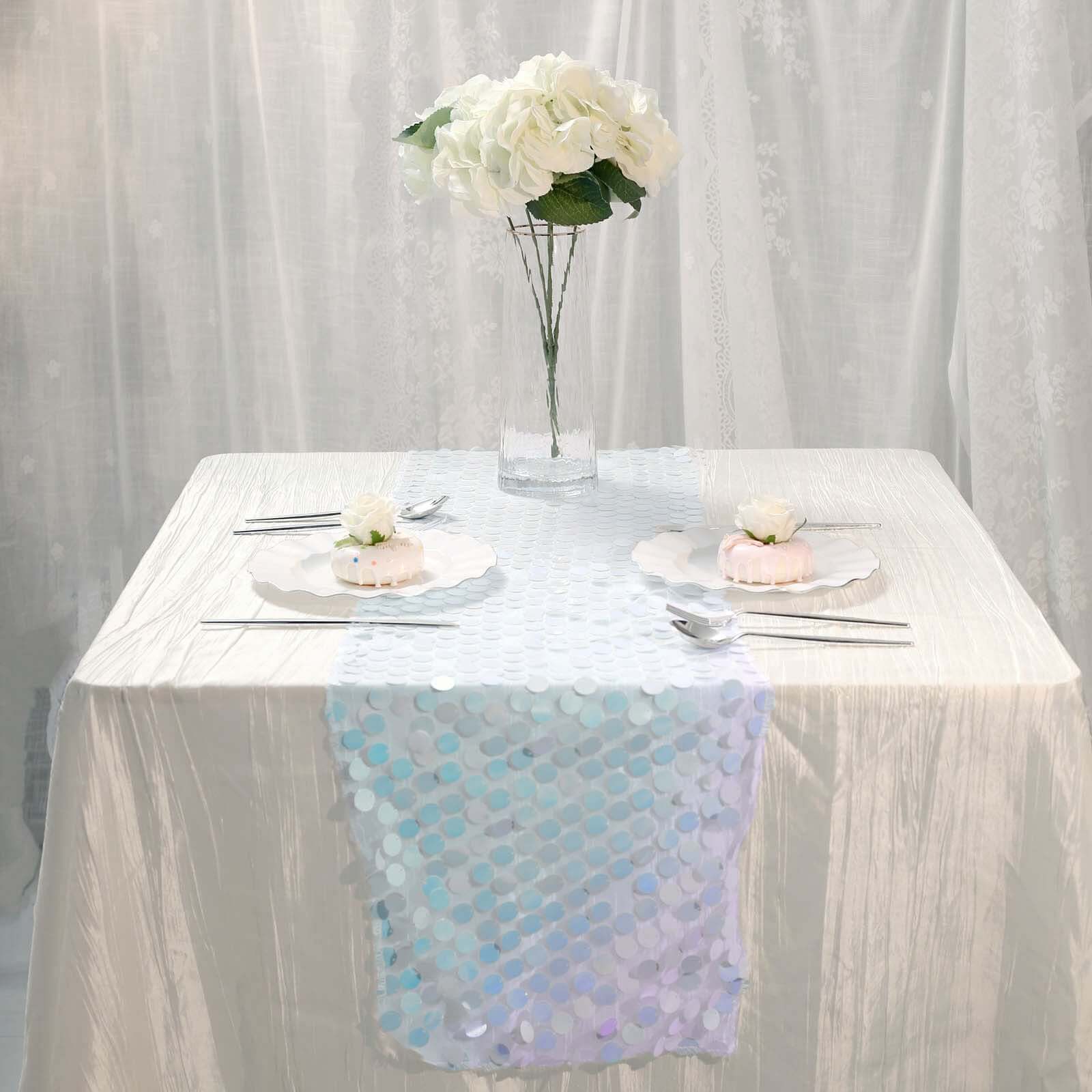 Big Payette Sequin 13"x108" Table Runner Iridescent Blue - Dazzling Design