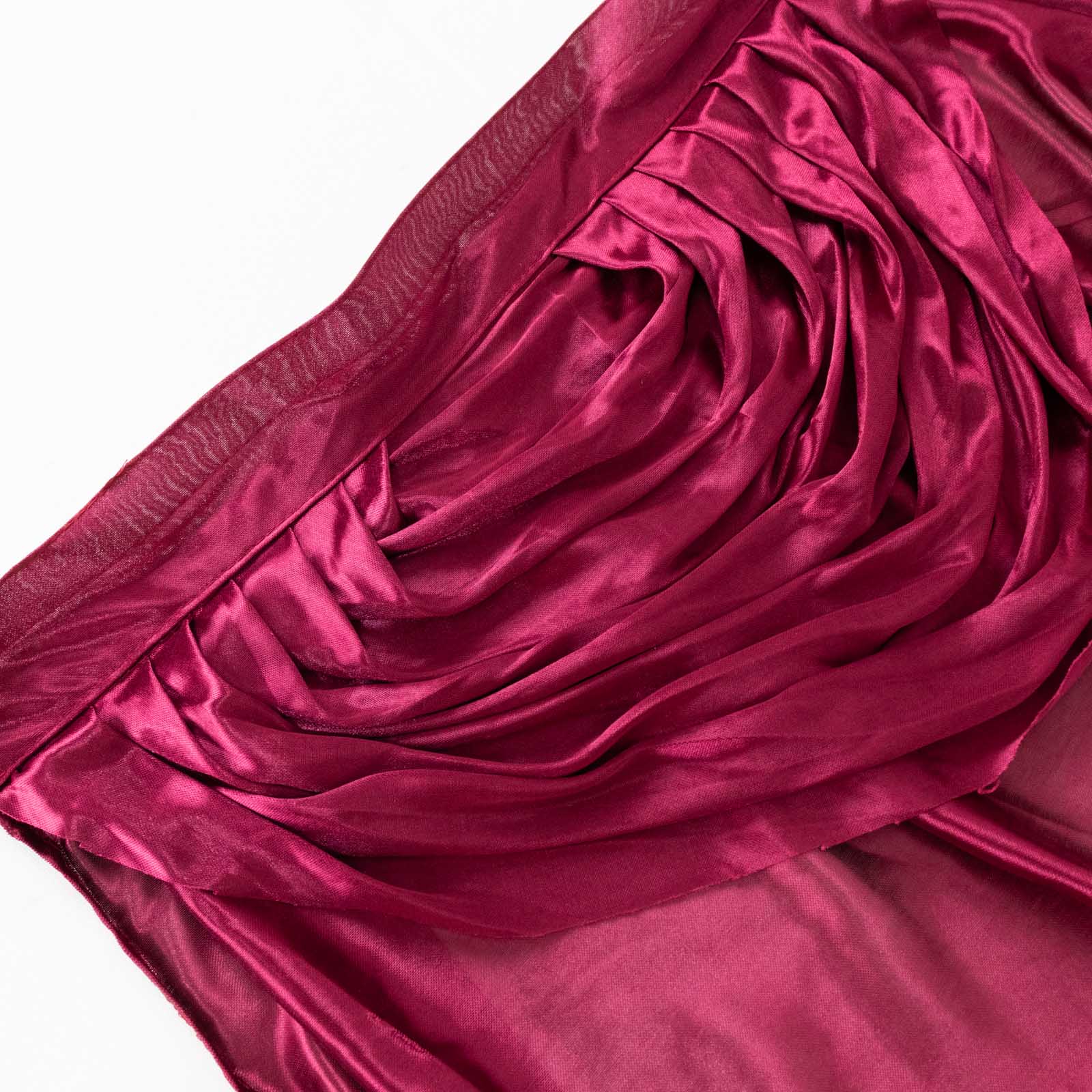 Satin 14ft Table Skirt Burgundy - Pleated Double Drape Table Cover