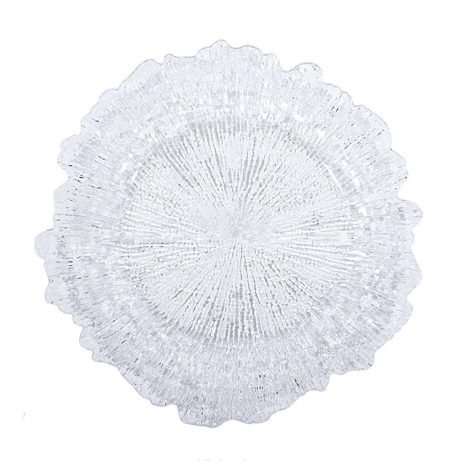 6-Pack Plastic Round Charger Plates 13" in Clear with Reef Design, Decorative Dinner Party Serving Plates