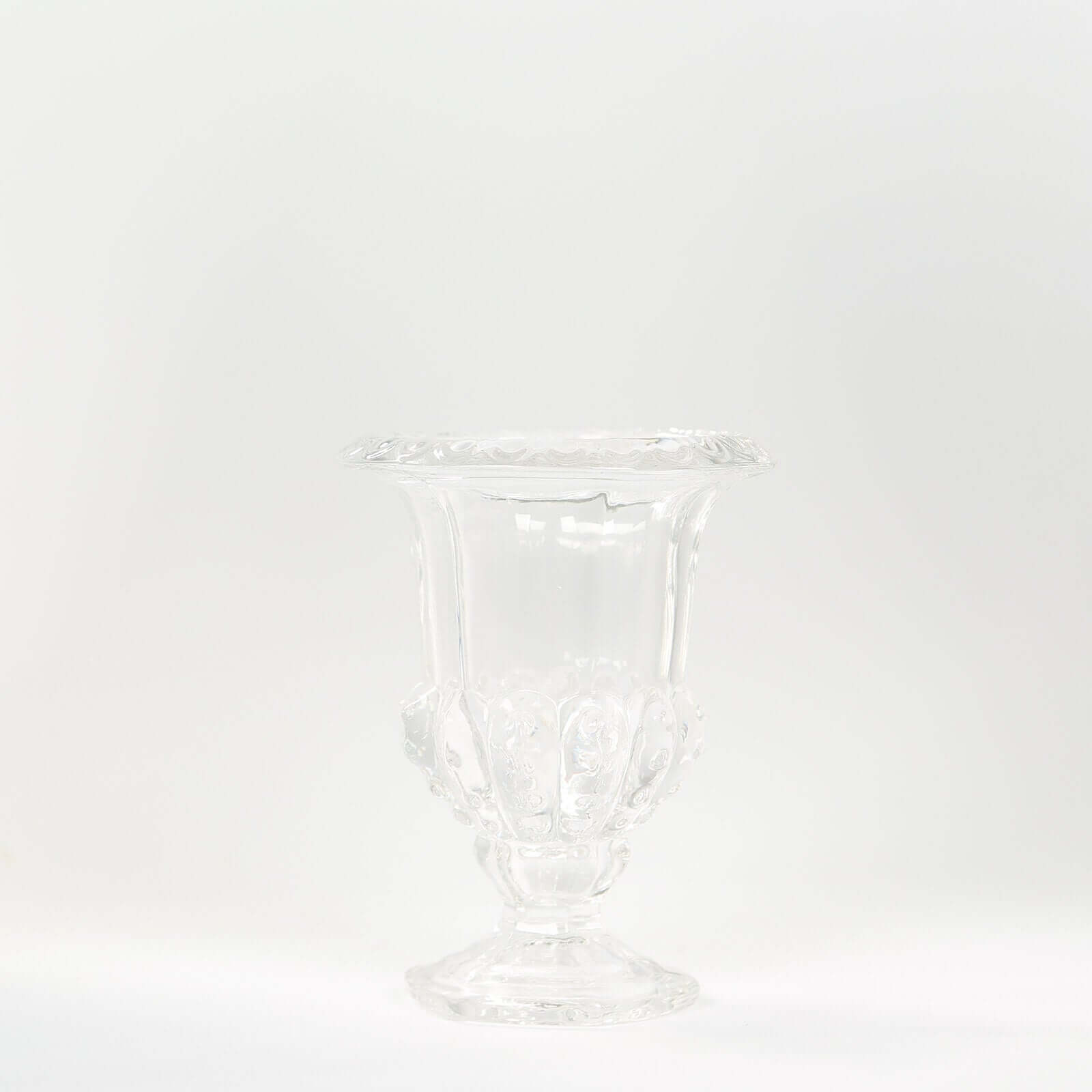 2-Pack Glass Mini Pedestal Flower Vases in Classic Roman Urn Style Clear - Sophisticated Wedding Table Centerpieces 6"