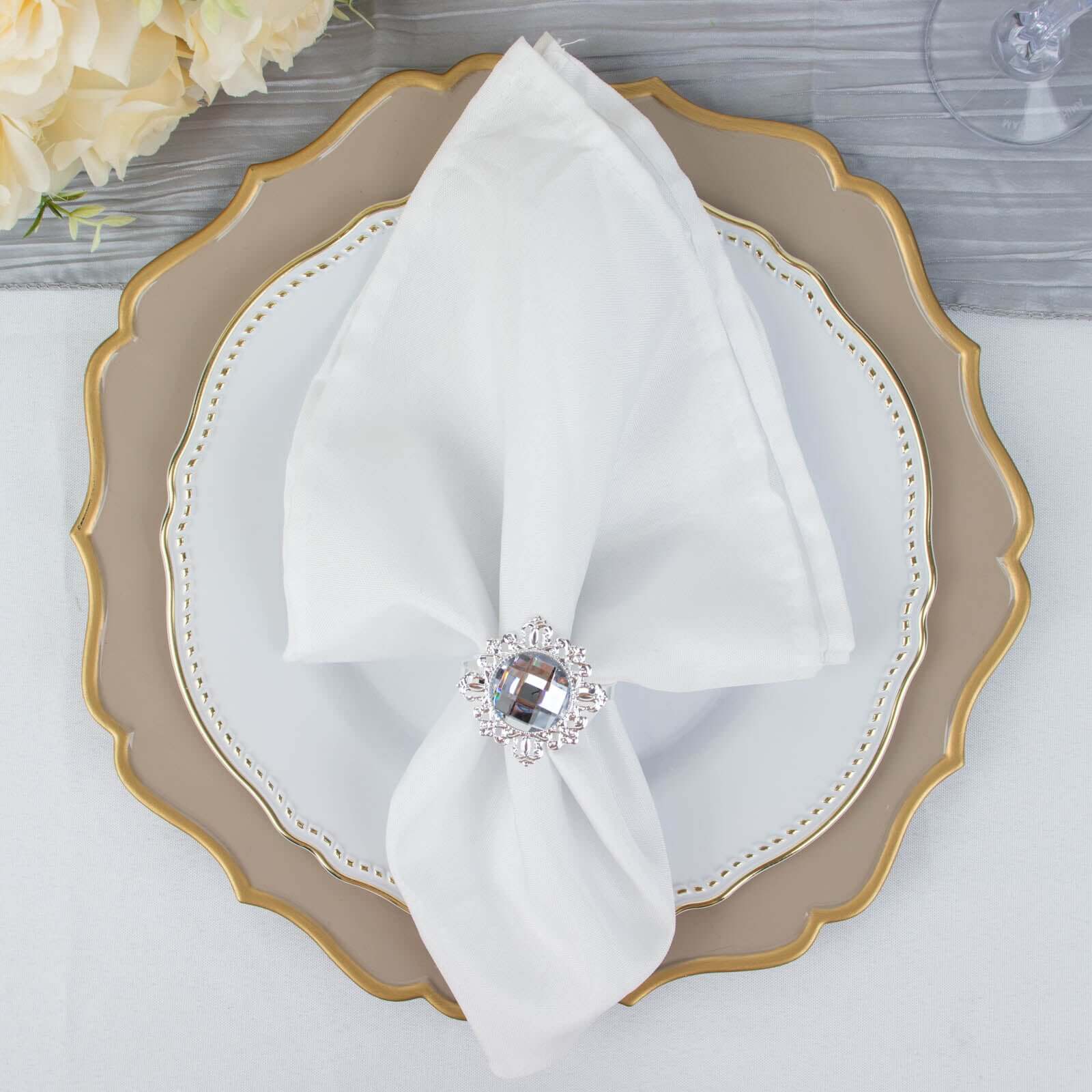 6 Pack 2" Silver Metal Clear Crystal Rhinestone Napkin Rings, Diamond Bling Napkin Holders