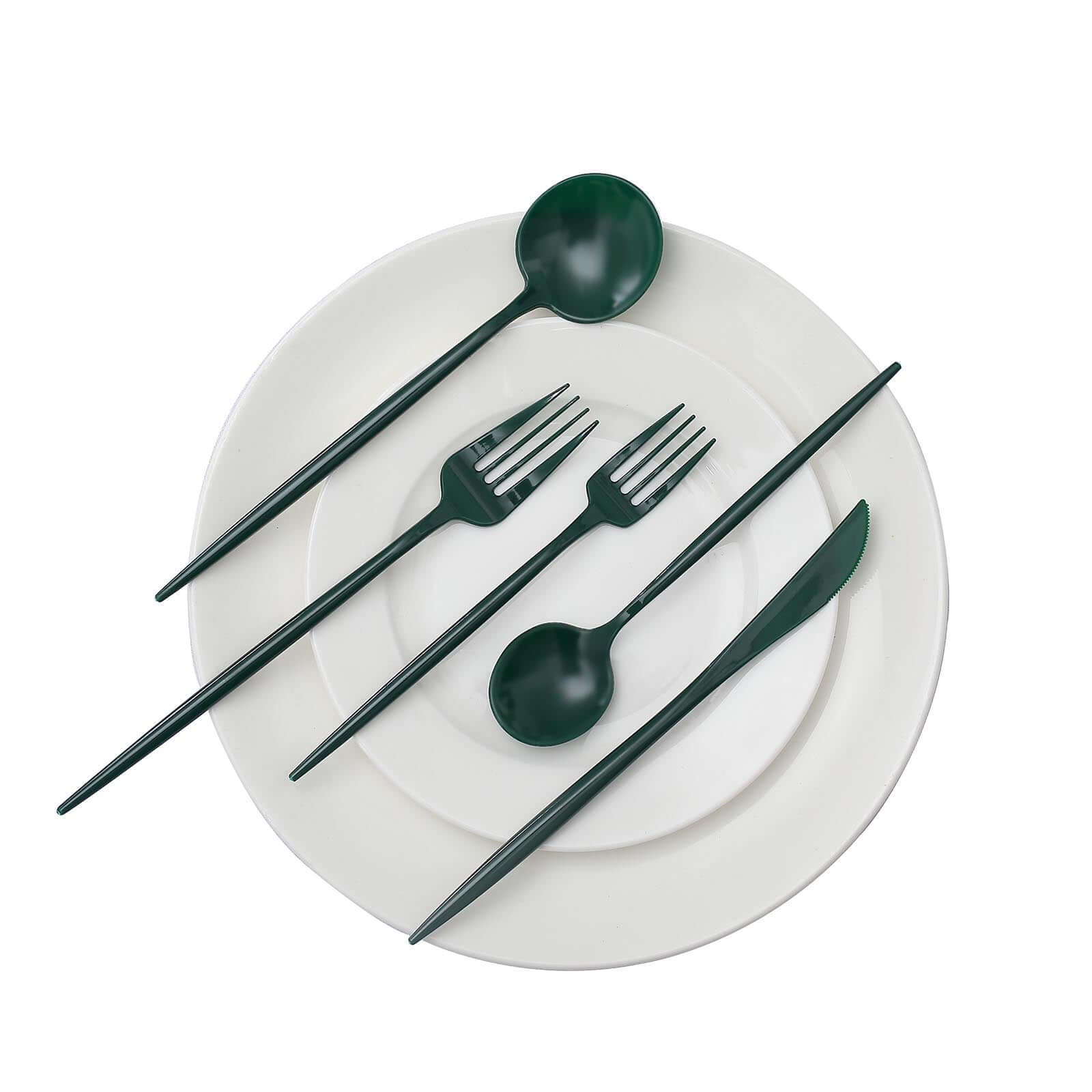 50-Pack Plastic Utensil Set Hunter Emerald Green - Premium Disposable Heavy Duty Sleek Flatware