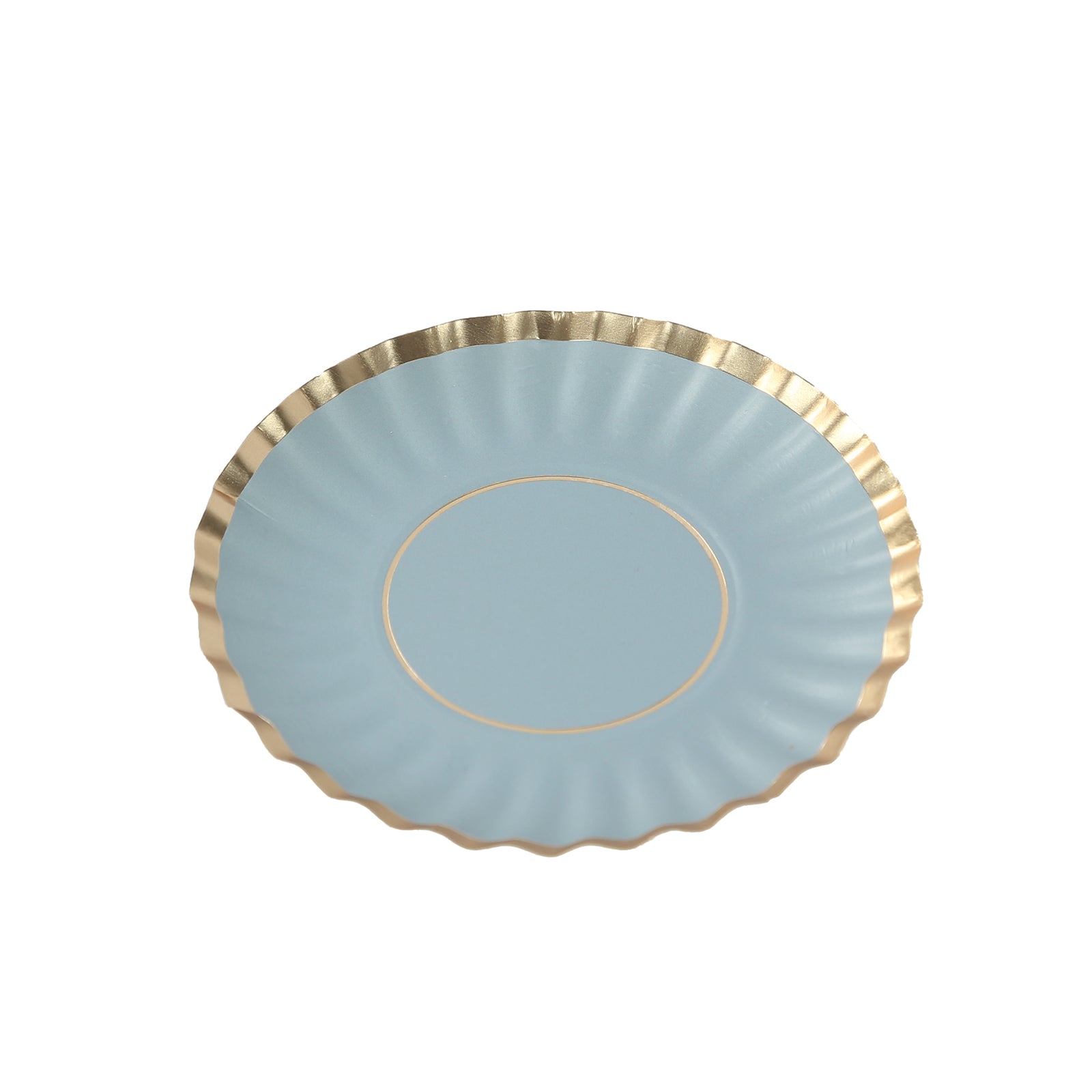 50-Pack Paper 3.5" Round Party Plates in Dusty Blue with Gold Scalloped Rim for Tapas, Appetizers & Finger Foods