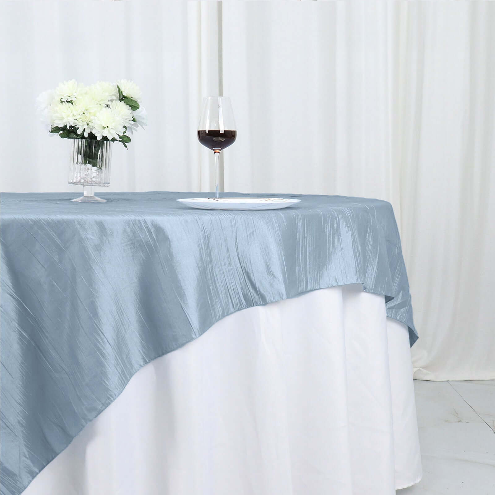Taffeta 72"x72" Table Overlay Square Tablecloth Dusty Blue - Accordion Crinkle Table Cover