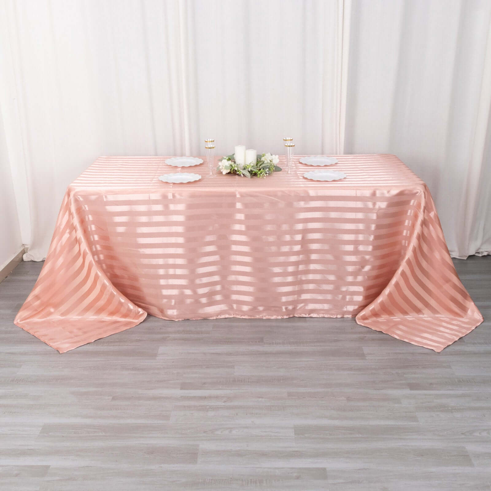 Satin Striped 90"x132" Rectangular Tablecloth Dusty Rose - Seamless Silky Smooth Table Cover