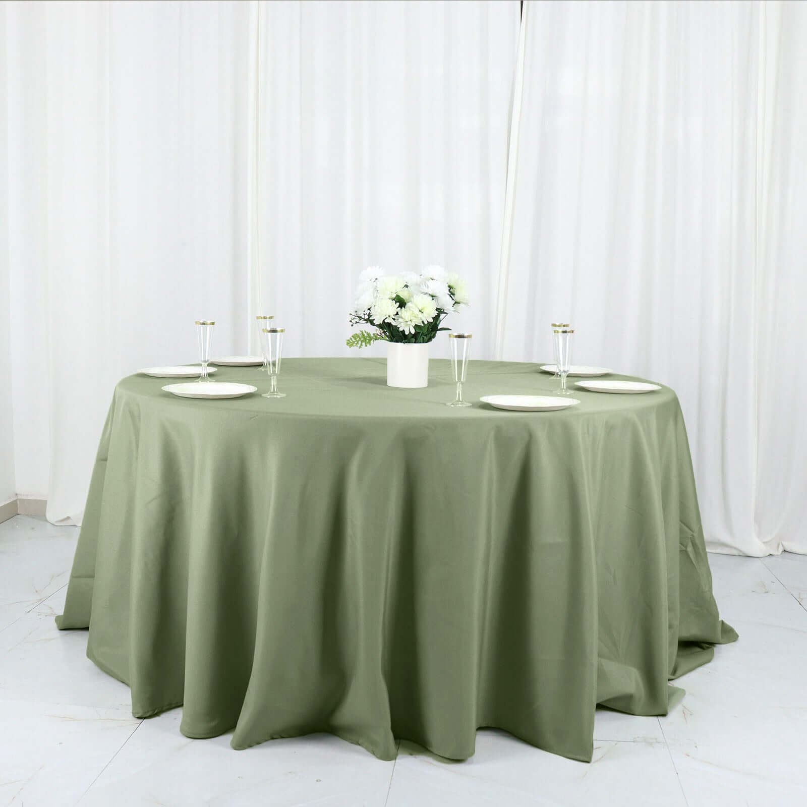 Polyester 132" Round Tablecloth Dusty Sage Green - Seamless Chic Table Cover