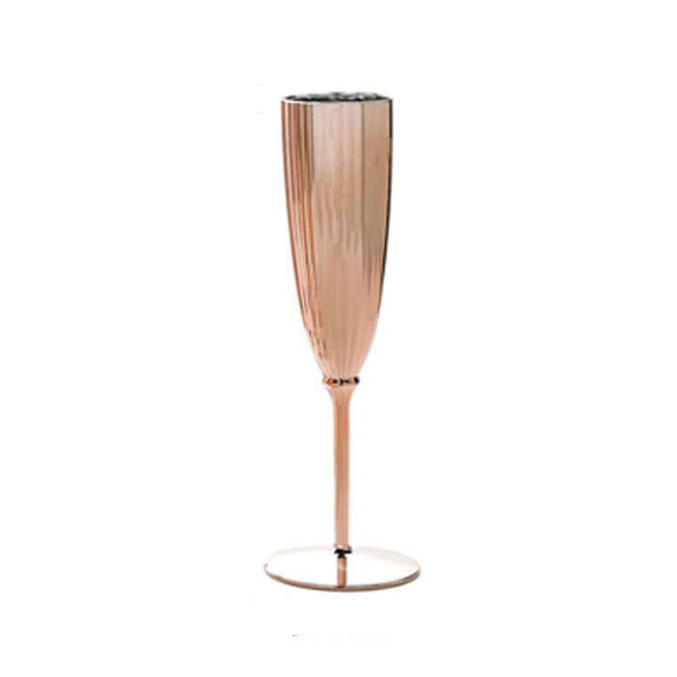 6-Pack Plastic Champagne Flutes in Metallic Rose Gold - Classy Disposable Champagne Glasses for Toasting & Cocktail Parties 5oz