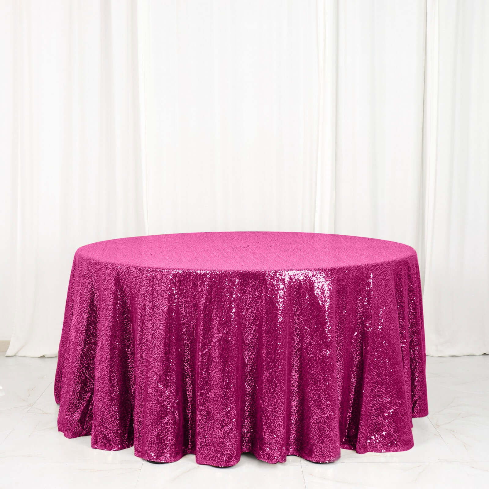 Sequin 120" Round Tablecloth Fuchsia - Seamless Glittering Table Cover
