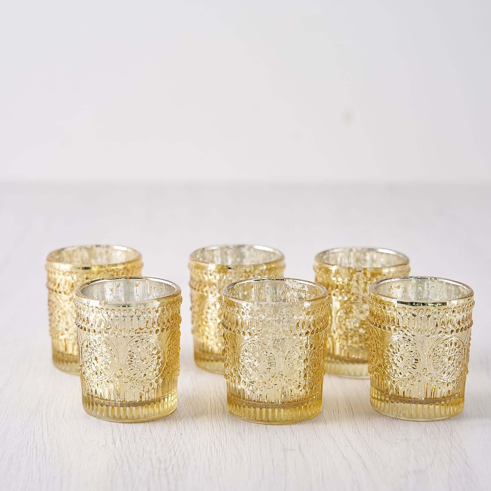 6-Pack Gold Glass Votive Tealight Holders - Stylish Primrose Design for Weddings & Décor