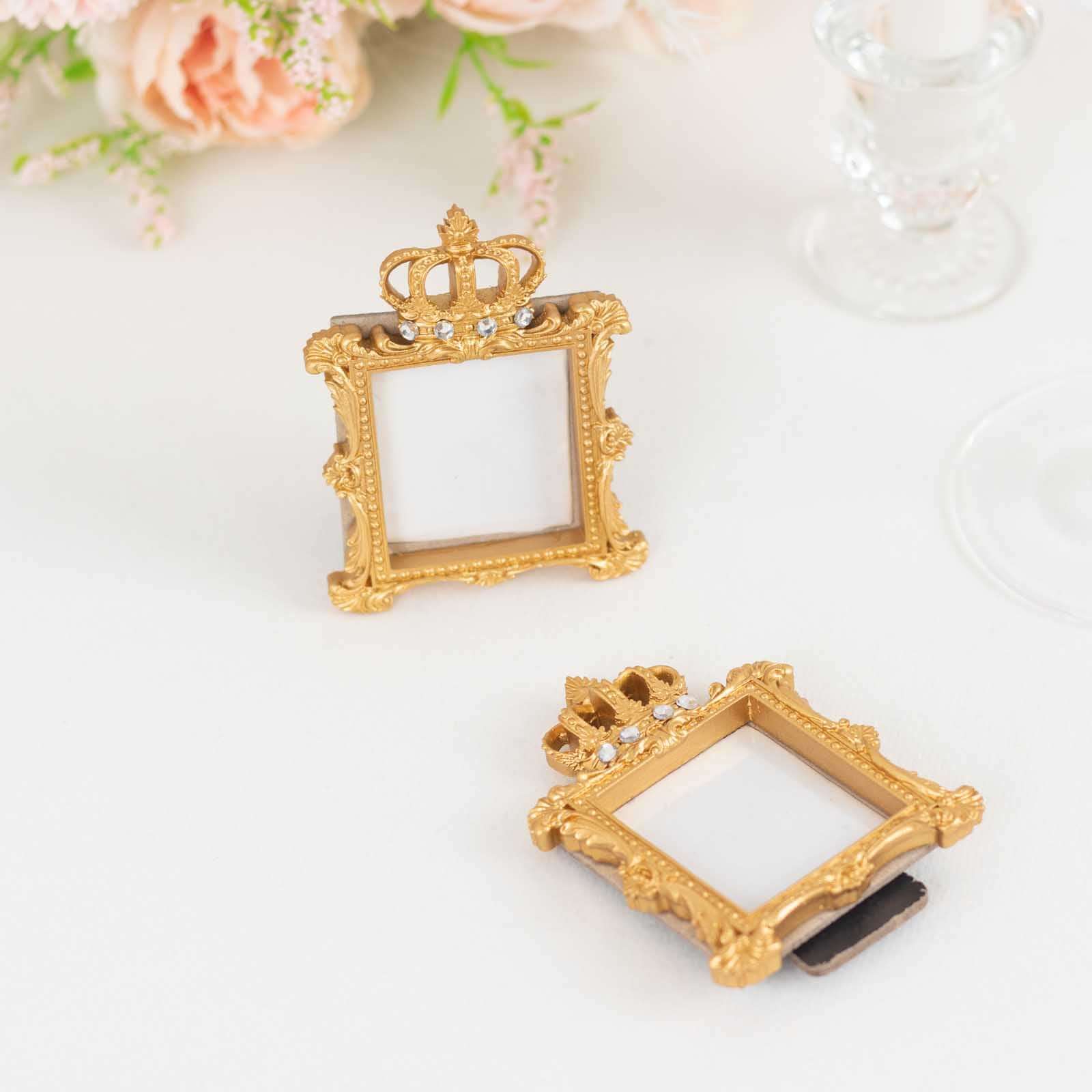 4-Pack Picture Frames Gold Resin Royal Crown Design Square - Baroque Wedding Place Card Holders & Party Favors 3.5"