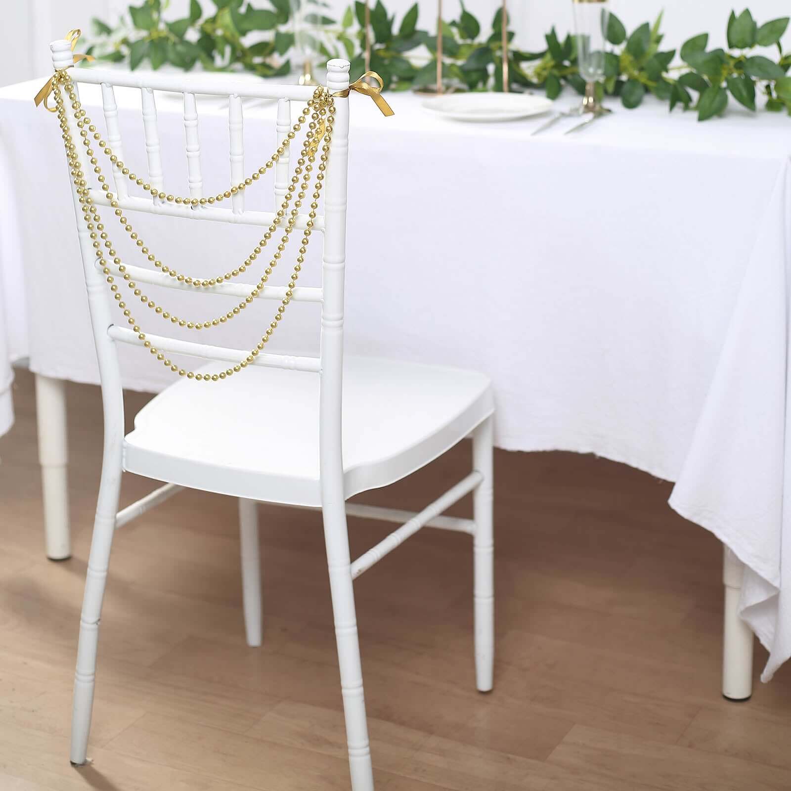 Faux Pearl Beaded 16" Chair Back Garland Sash Gold Gatsby-Inspired Style - Pre-Tied Chic Wedding Decor for Chiavari Chairs