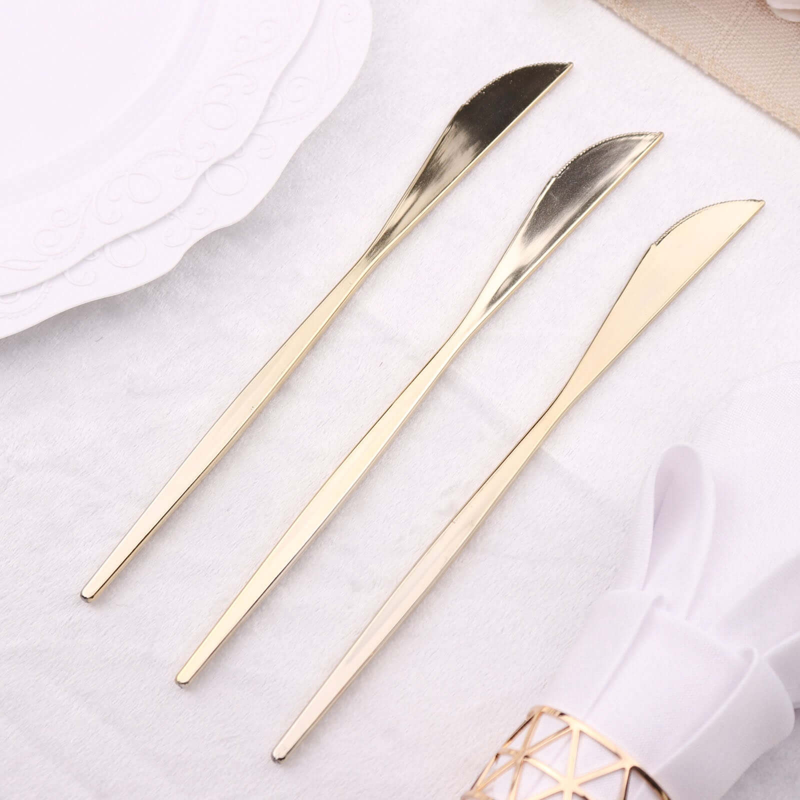 24-Pack Plastic Knives Glossy Gold - Premium Heavy Duty Disposable Flatware Cutlery 8"
