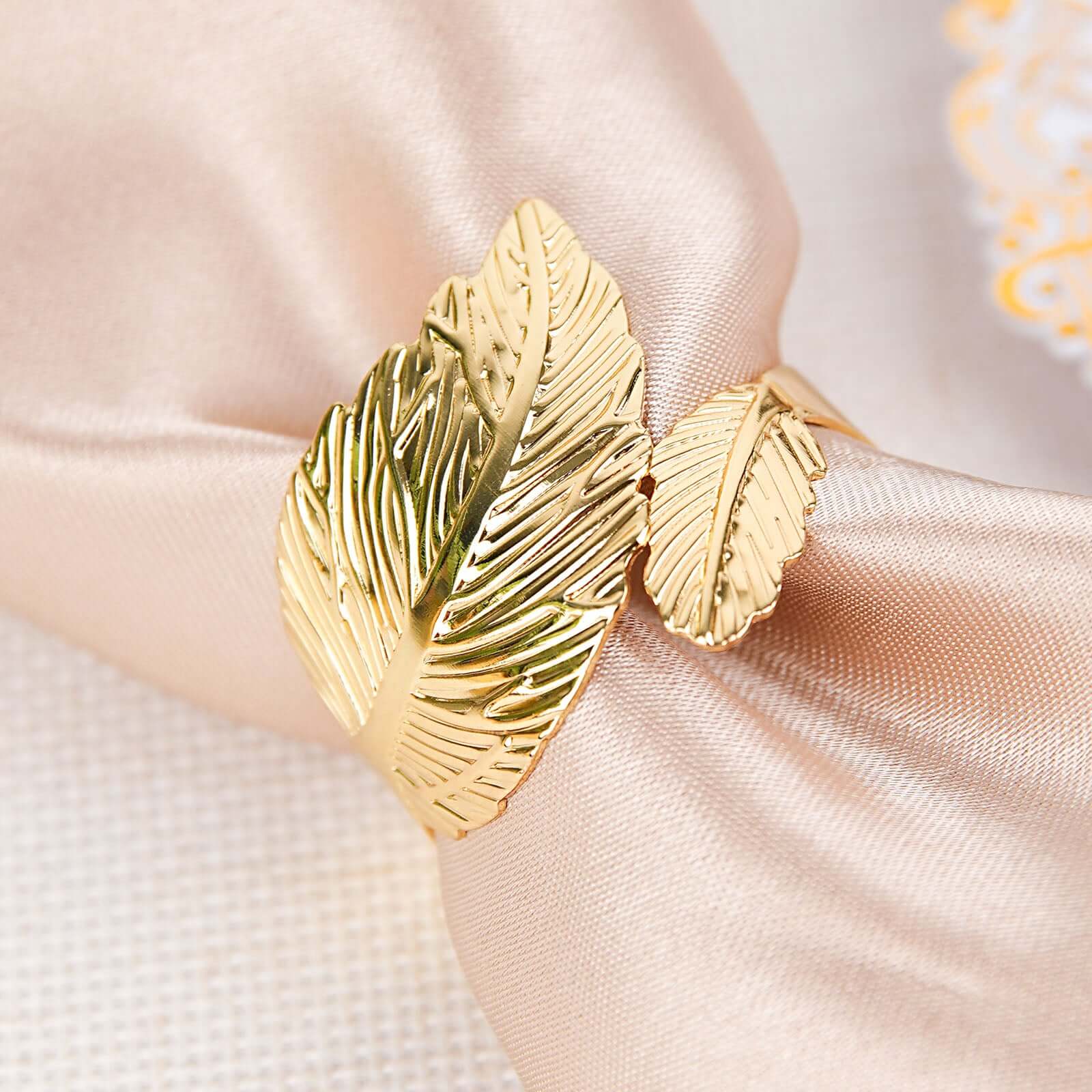 4 Pack Metallic Gold Ornate Leaf Napkin Rings, Linen Napkin Holders