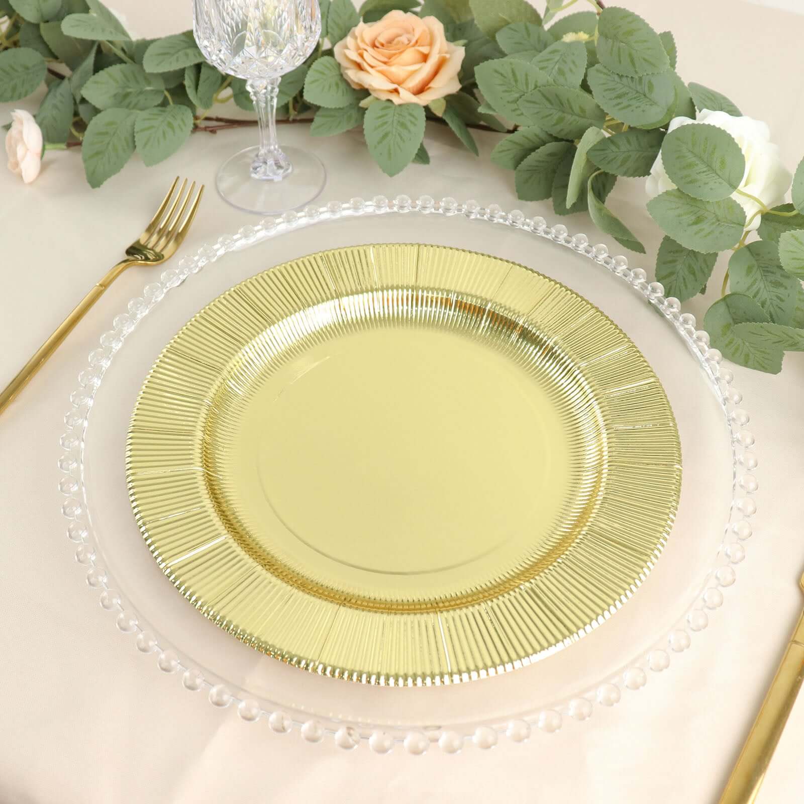25-Pack Paper 10" Round Dinner Plates in Metallic Gold Sunray Design - Disposable Heavy Duty 350GSM Party Plates