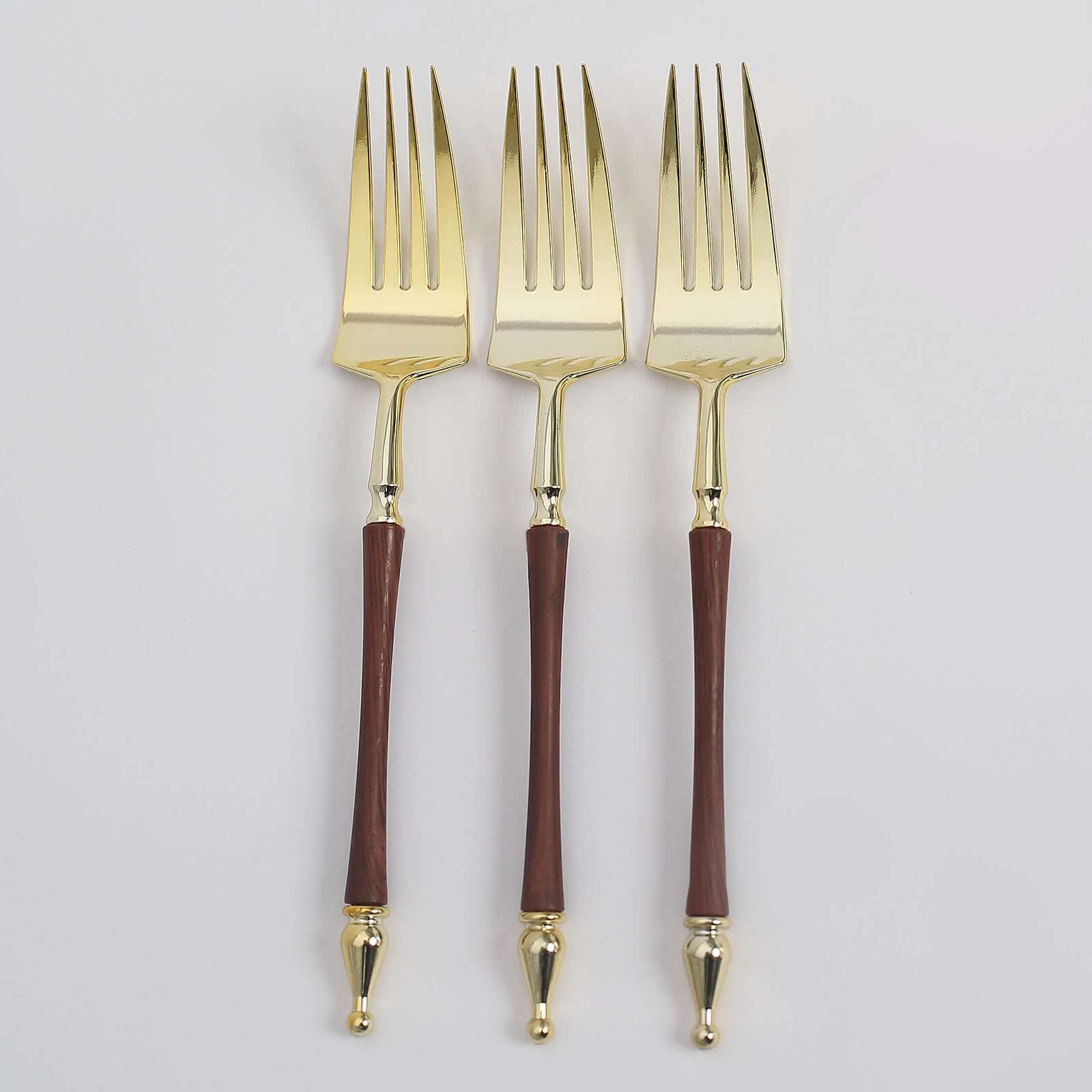 24-Pack Plastic Forks with Roman Column Handle Gold/Brown - European Style Disposable Utensils 8"