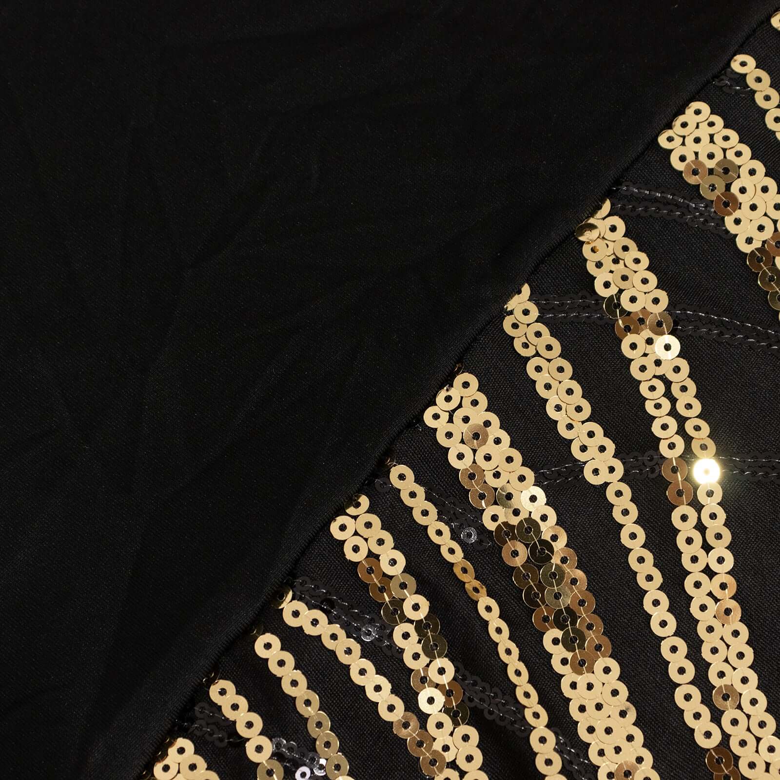 Sequin Stretch Spandex 72"x30" Rectangle Tablecloth Black/Gold Wave Embroidered Design Four-Way Stretch Shimmering Table Cover for Luxe Event Decor