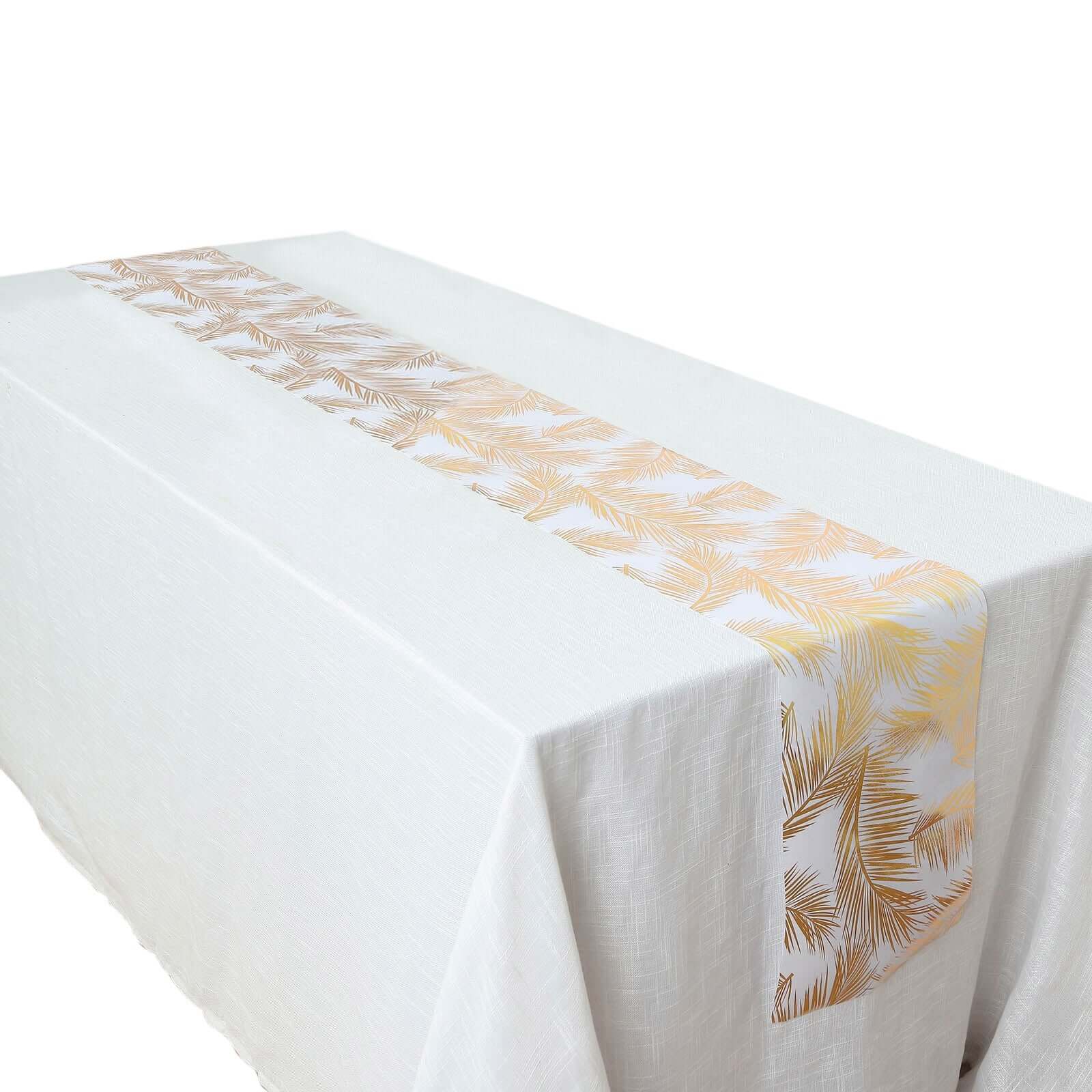 Disposable Table Runner Roll 108" Metallic Gold Foil Palm Leaves Print - Chic Non-Woven Tropical Table Decor for Events