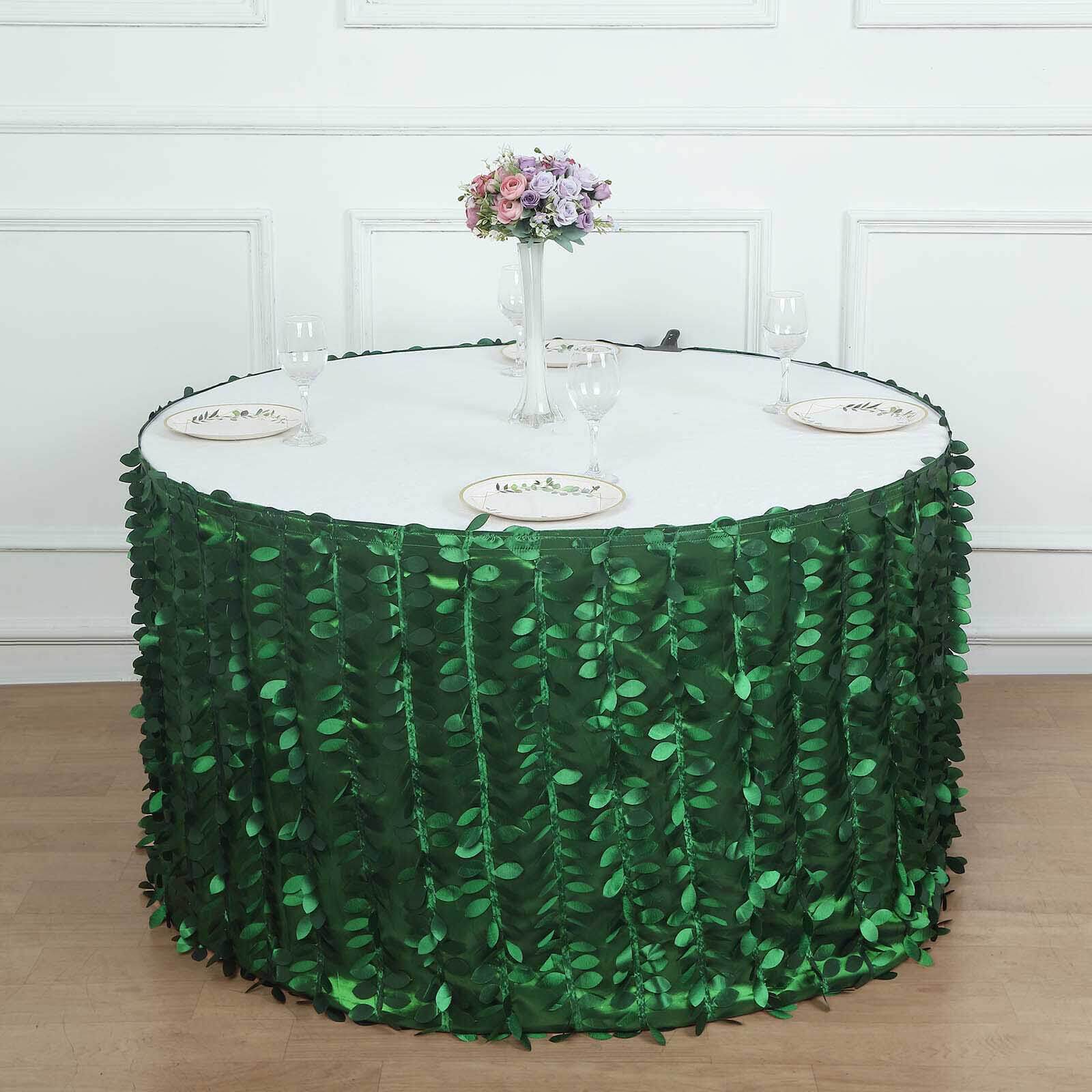 Taffeta Fabric 21ft Table Skirt Green 3D Leaf Petal Design - Exquisite & Stylish Event Table Cover