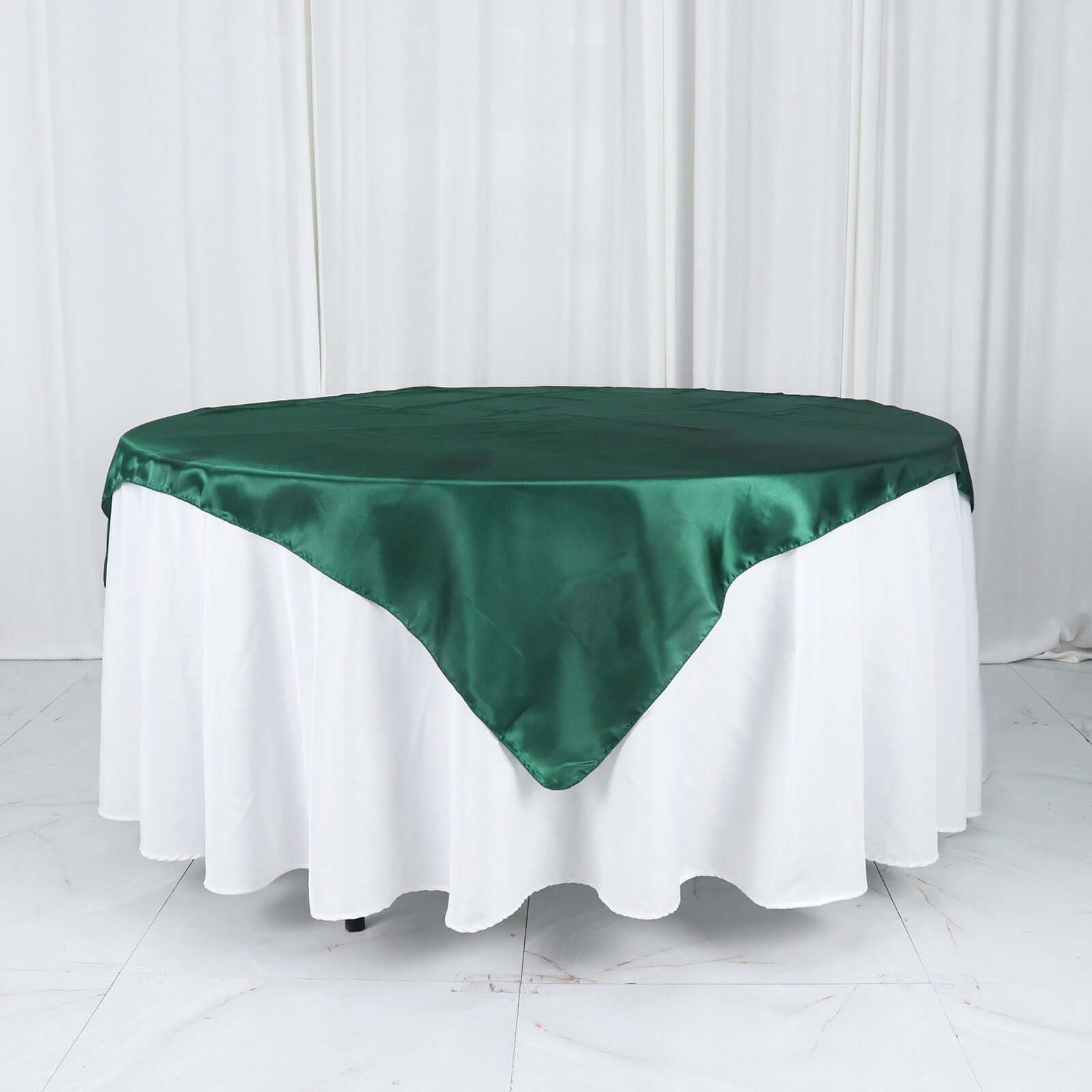Satin 60"x60" Table Overlay Square Tablecloth Hunter Emerald Green - Smooth Silky Touch Table Cover
