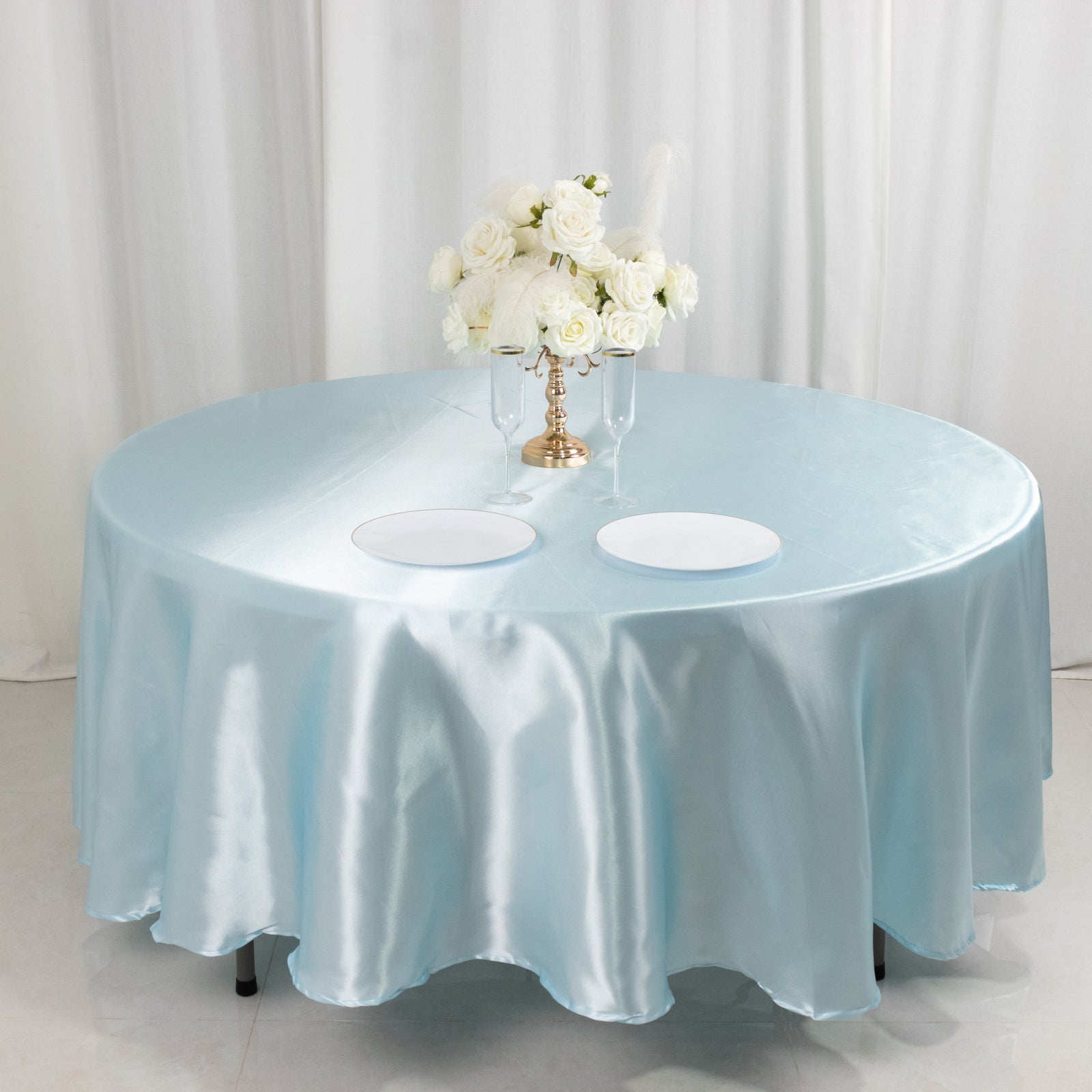 Satin 108" Round Tablecloth Light Blue - Smooth and Lustrous Table Cover