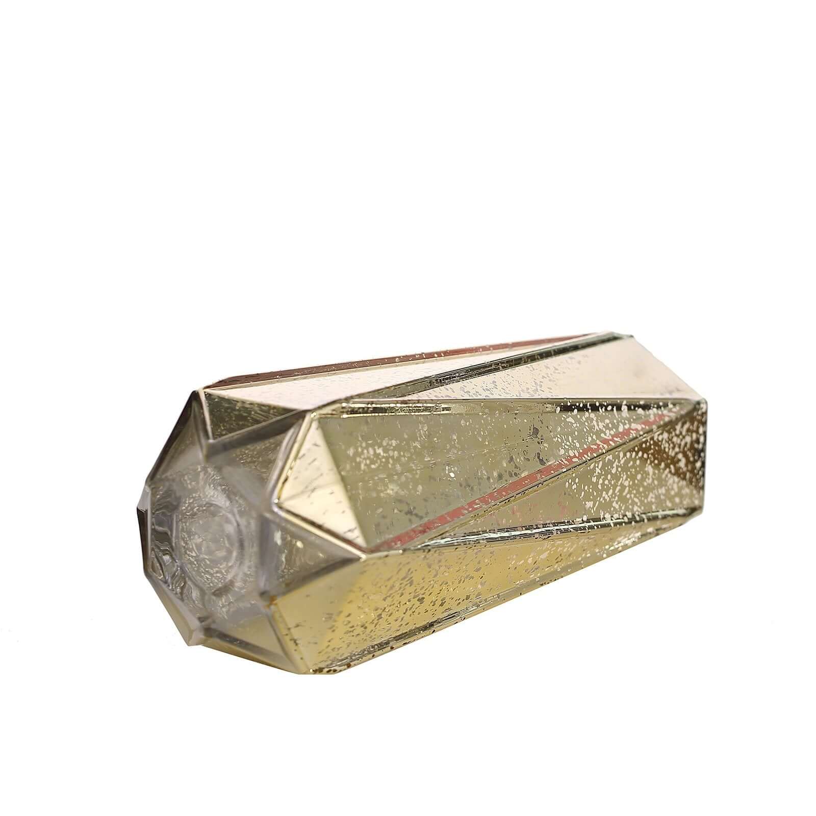 2-Pack Mercury Glass Vases Geometric Design Gold - Stylish Wedding Floral Centerpieces 8"