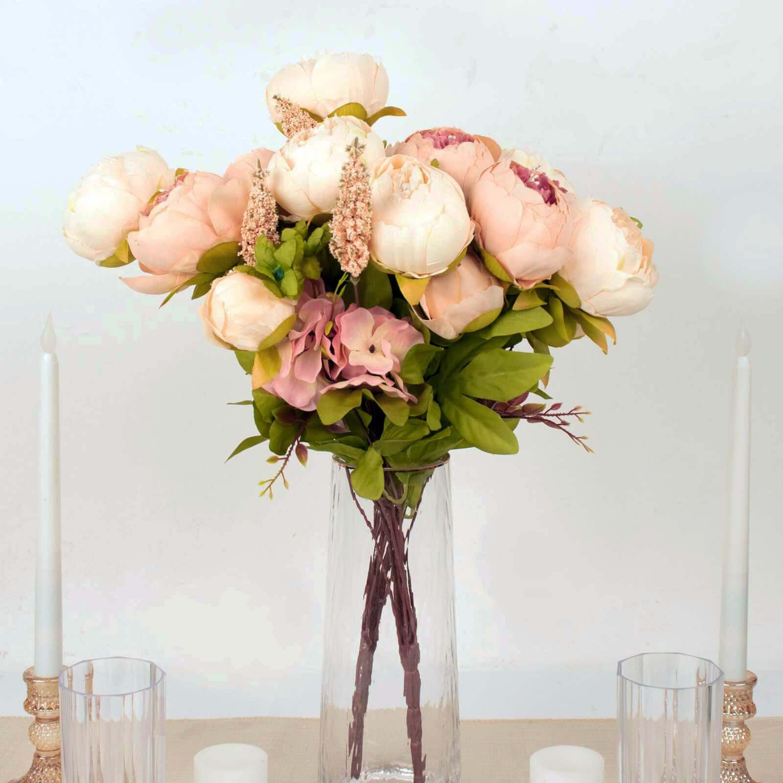 2 Pack 19" Cream Blush Artificial Peony Flower Wedding Bouquets, Faux Silk Flower Arrangements