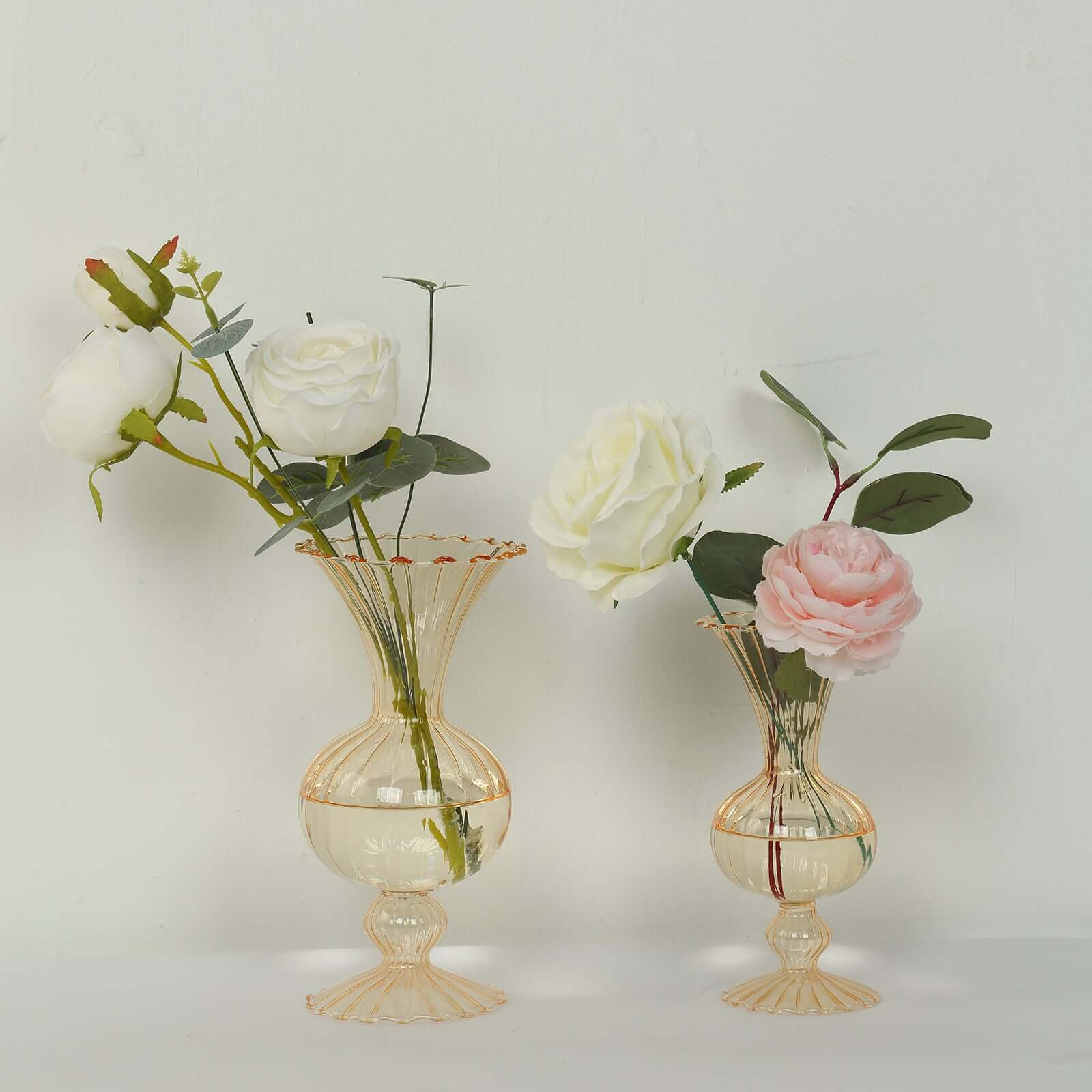 Set of 4 Glass Flower Vases Nordic Style with Petals Texture Amber Gold - Transparent Bud Planters for Wedding Table Decor 7", 9"