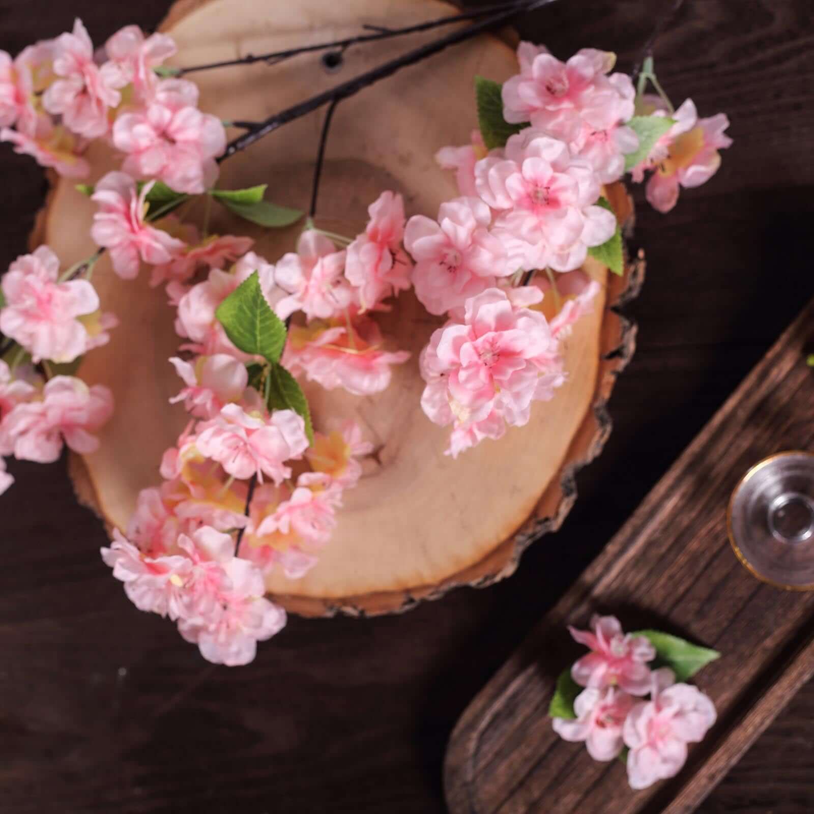 4 Bushes 40" Tall Pink Artificial Silk Cherry Blossom Flowers, Branches