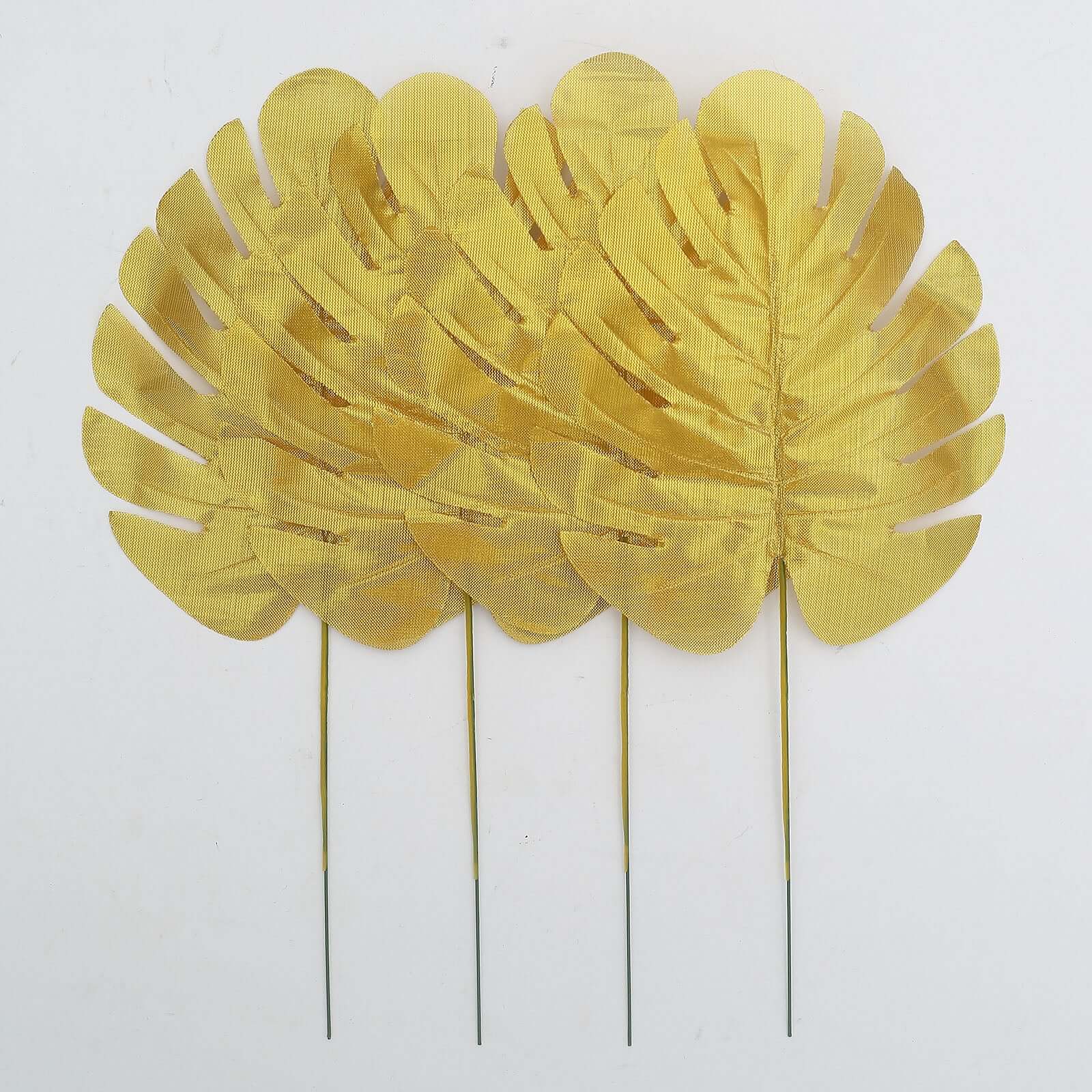 28 Pack Green And Gold Silk Tropical Monstera Palm Leaves, Assorted Artificial Jungle Theme Branches