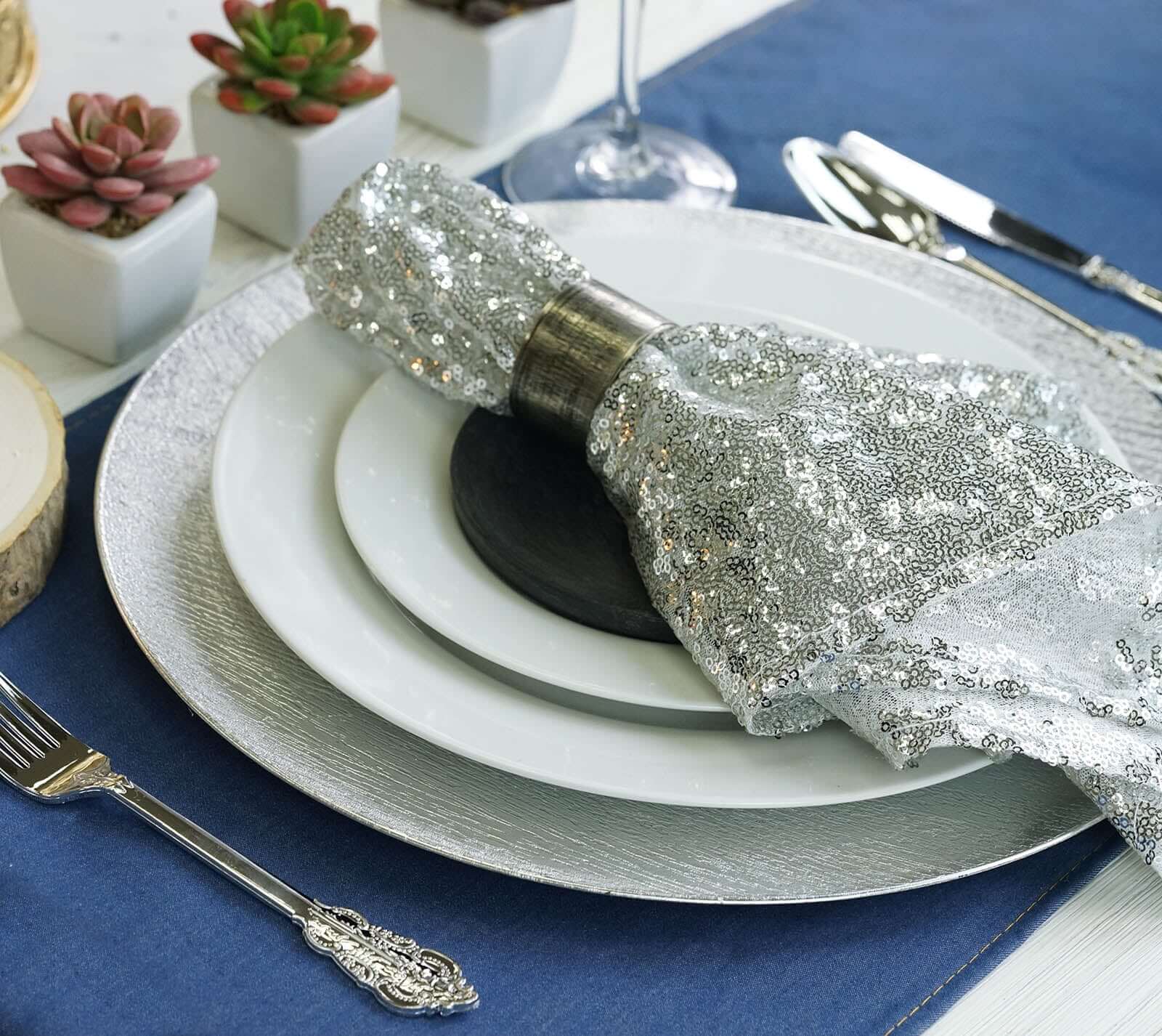 Sequin 20"x20" Napkin Silver - Shimmering Dinner Napkin