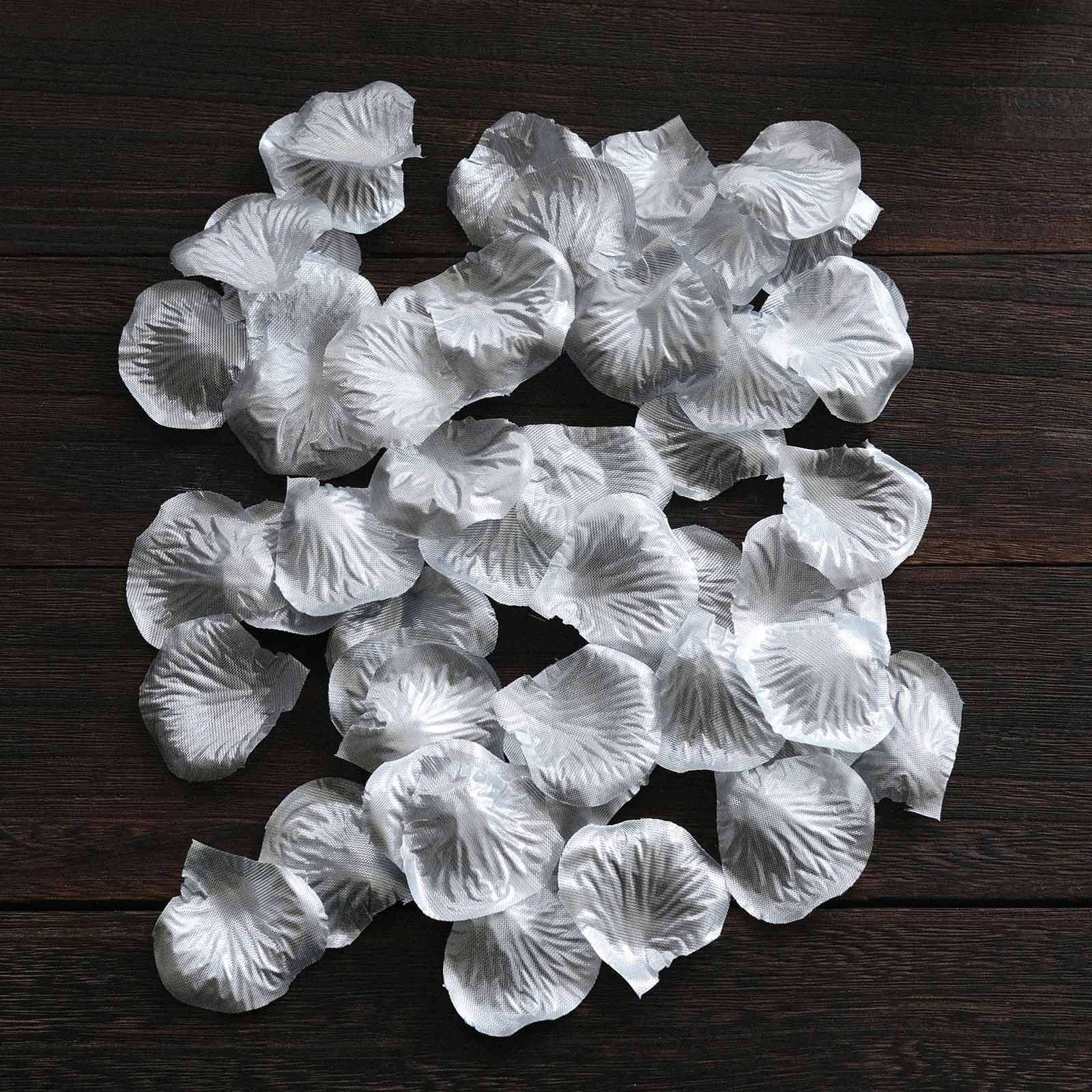 500-Pack Rose Petals Round Design Silver Silk Confetti - Decorative Scatters for Tables and Floors