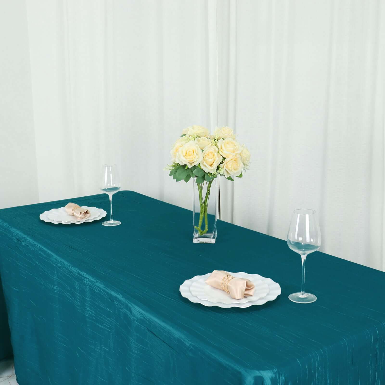Taffeta 90"x132" Rectangle Tablecloth Teal - Seamless Accordion Crinkle Table Cover
