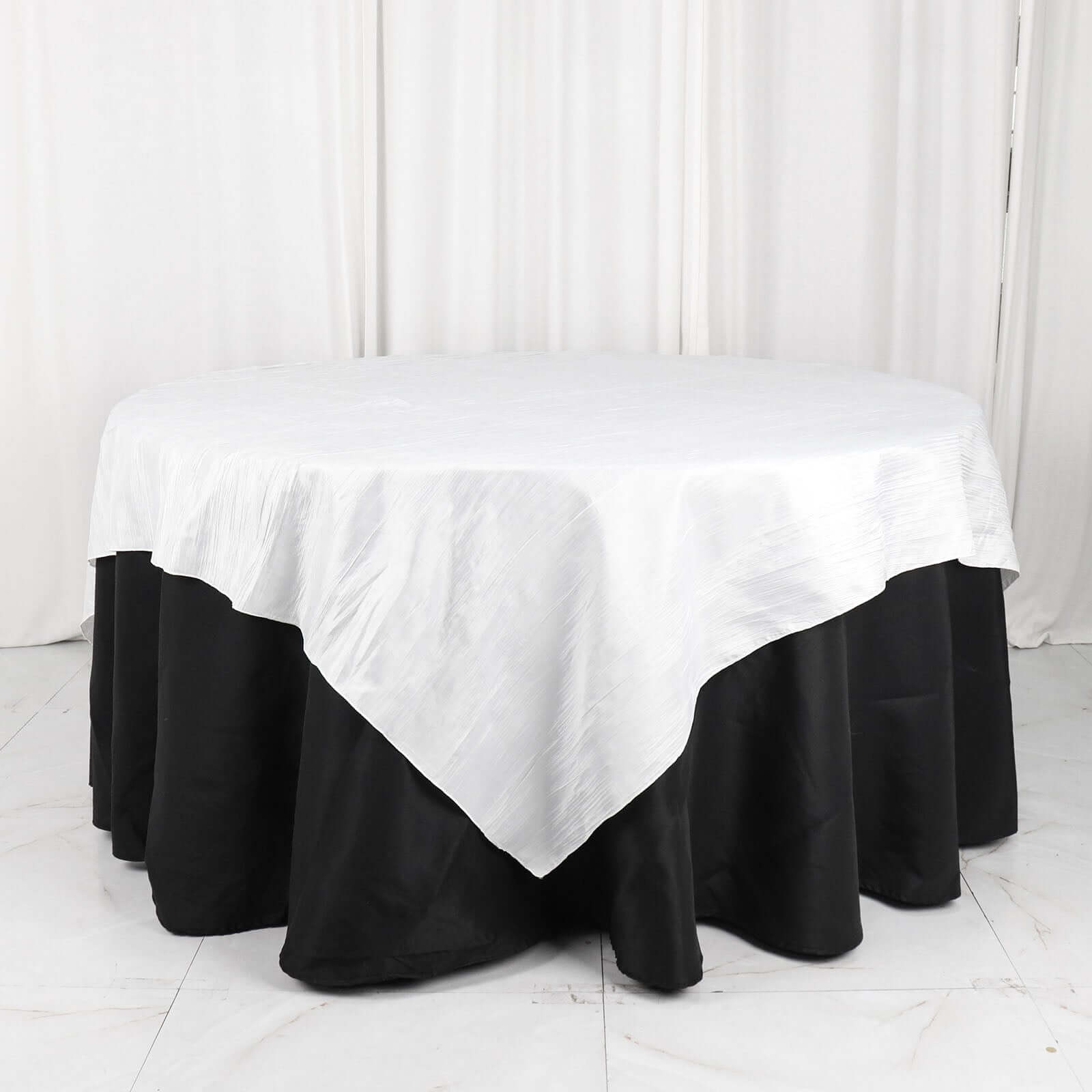 Taffeta 72"x72" Table Overlay Square Tablecloth White - Accordion Crinkle Design for Stylish Events