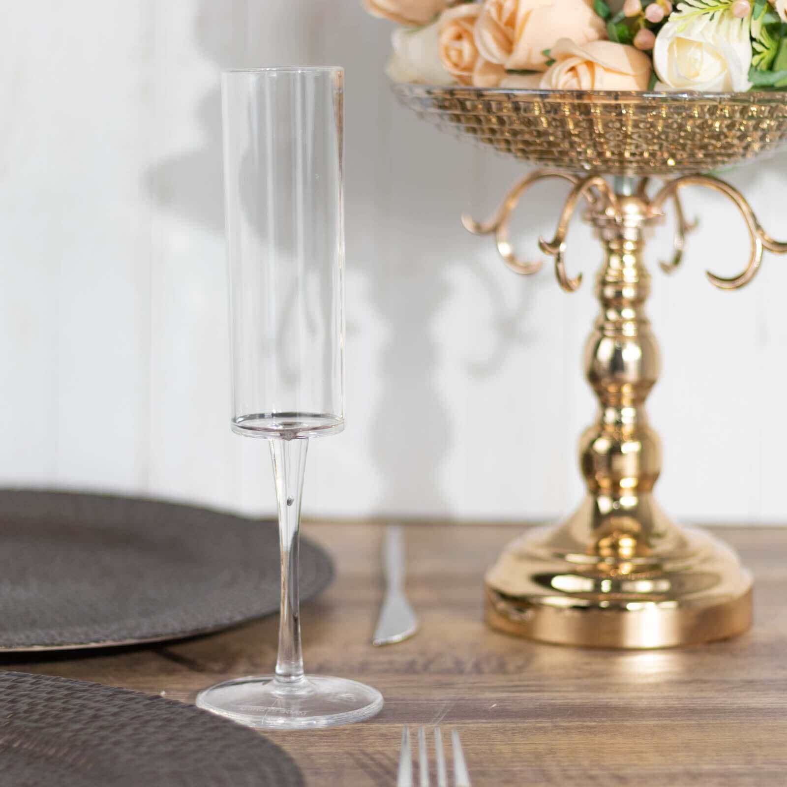 6-Pack Plastic Wine Mimosa Goblets Clear Cylindrical Shape - Reusable Champagne Flute Glasses 9.5" Tall 6oz