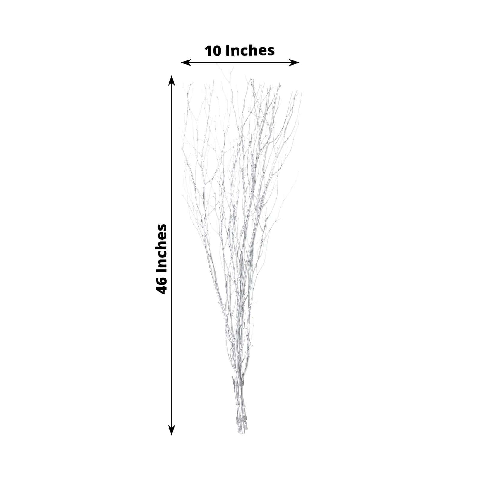 6-Pack Natural Birch Tree Branches 46" Metallic Silver - Versatile Extra Long Decorative Dried Willow Twigs Sticks for Vase Centerpiece Wedding Decor