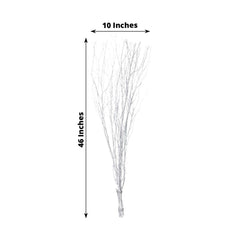 6-Pack Natural Birch Tree Branches 46" Metallic Silver - Versatile Extra Long Decorative Dried Willow Twigs Sticks for Vase Centerpiece Wedding Decor