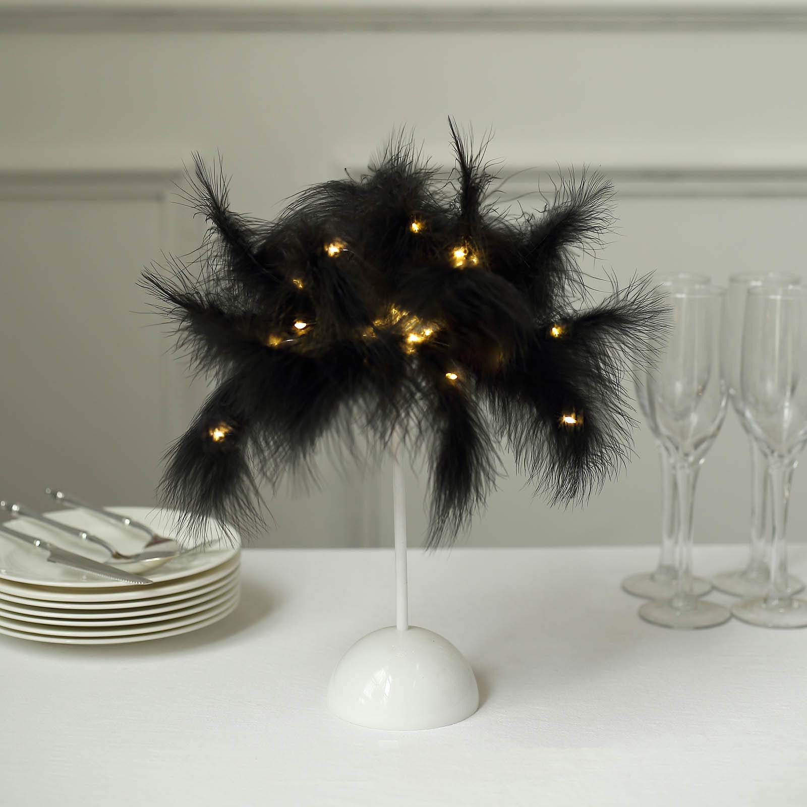 Table Lamp Feather Design Black LED Battery Operated - Cordless Wedding Centerpiece 15"