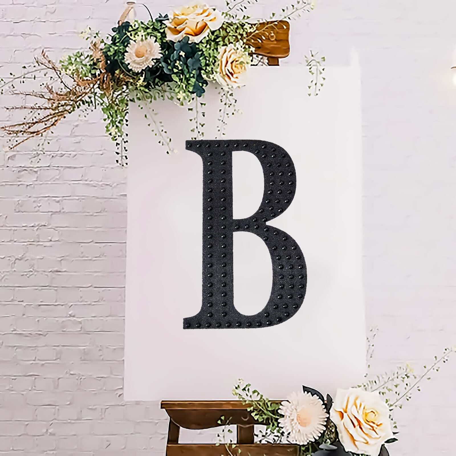 Decorative Rhinestone Alphabet "B" Letter Stickers, Glitter Adhesive Craft Letters Black DIY Sparkle Embellishments 8"