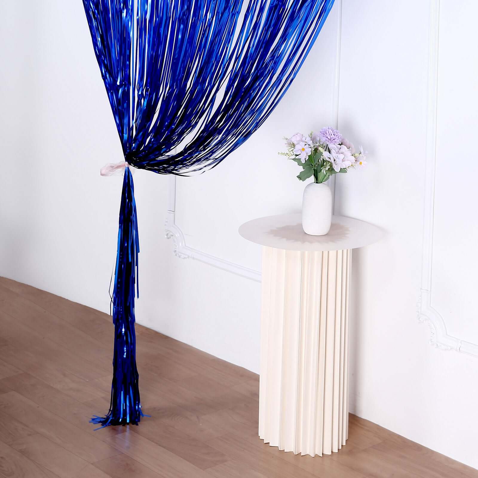 8ft Royal Blue Metallic Tinsel Foil Fringe Doorway Curtain Party Backdrop
