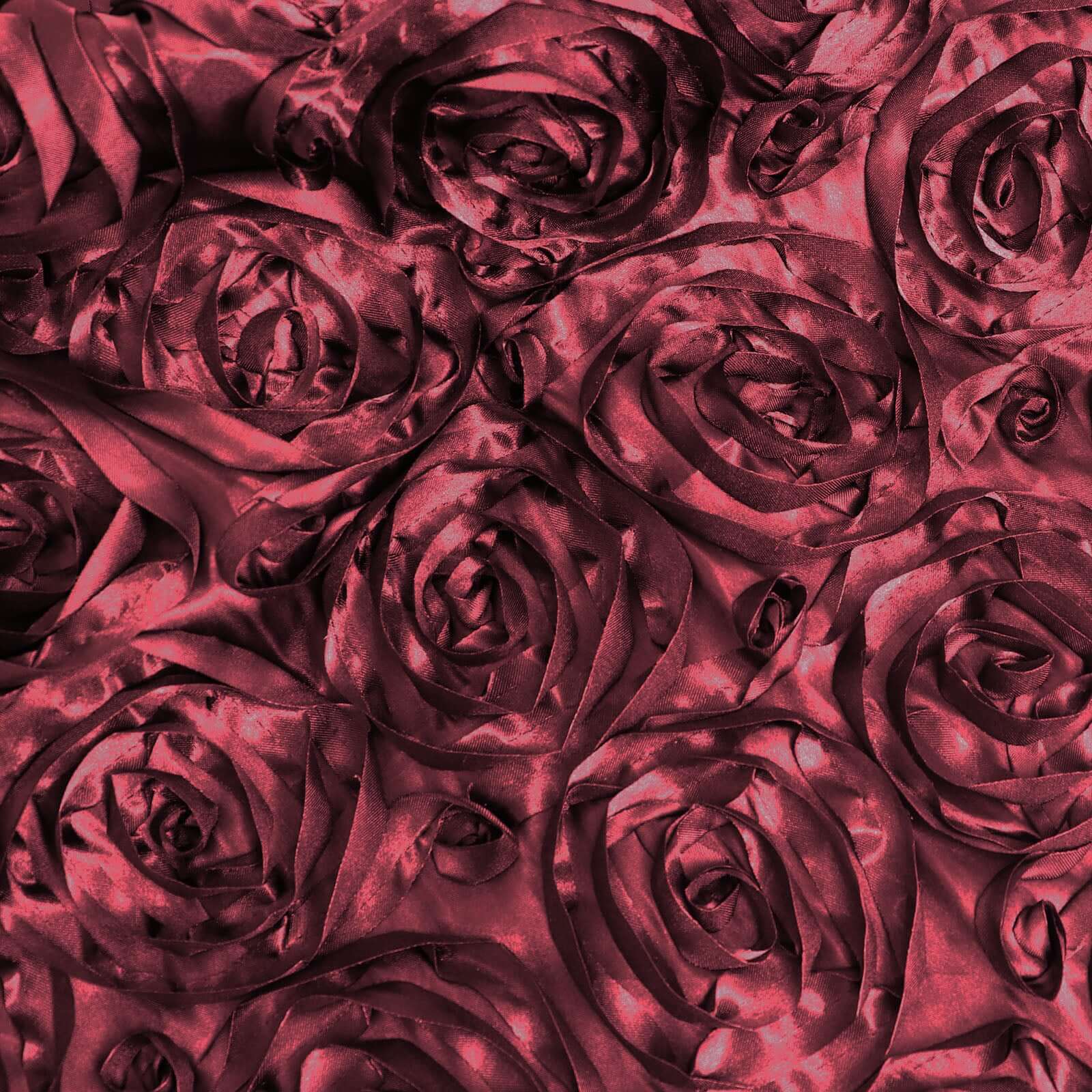 Satin 72"x72" Table Overlay Square Tablecloth Burgundy - 3D Rosette Table Cover