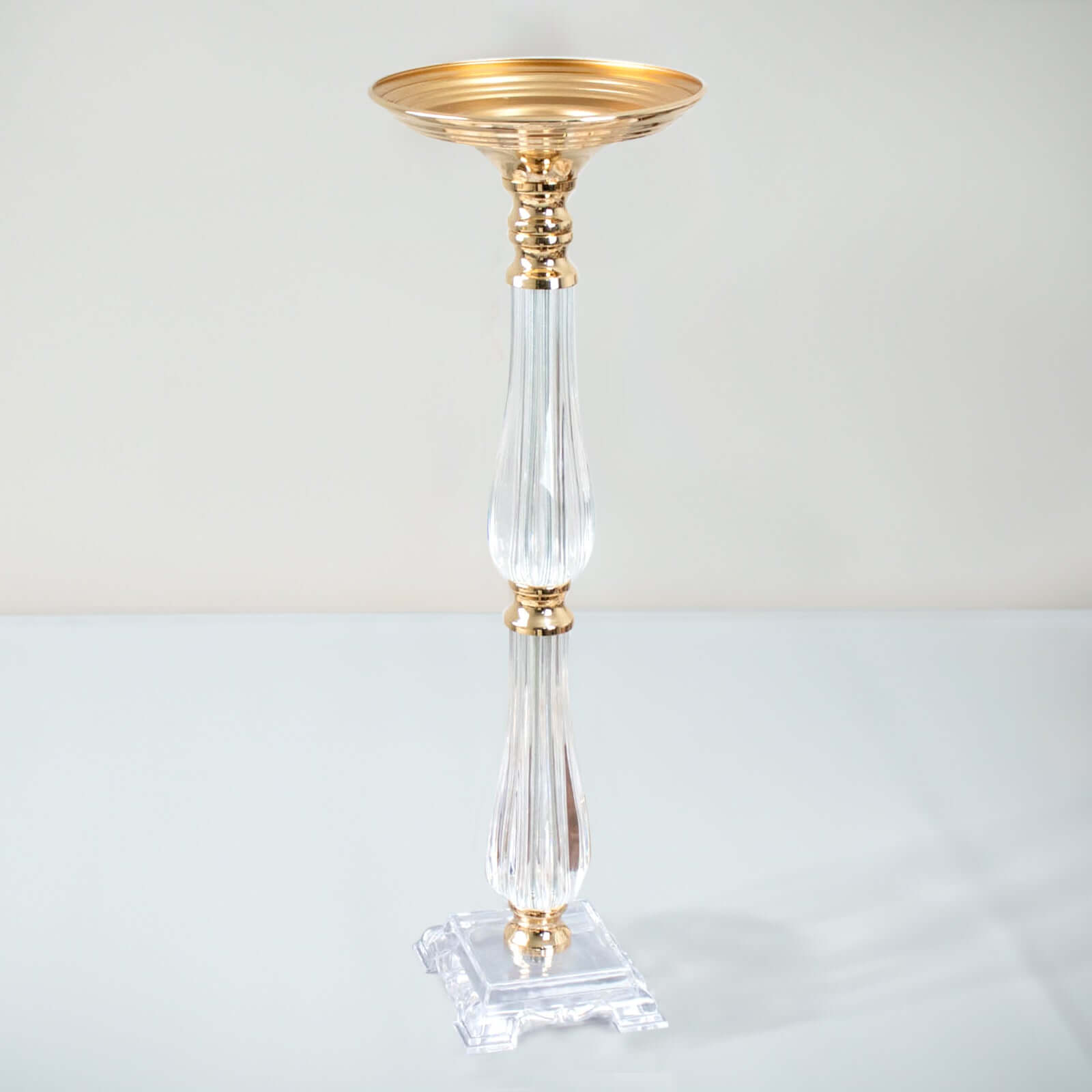 Acrylic Crystal Pillar Candle Stand Gold/Clear - Table Centerpiece and Wedding Flower Bowl Pedestal 24"