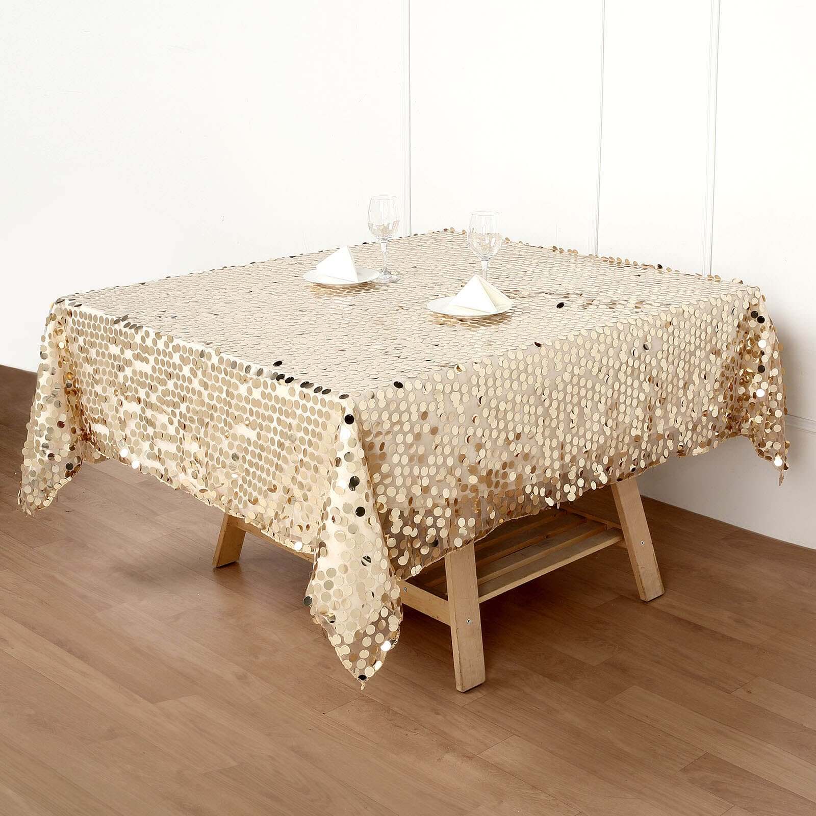 Sequin 72"x72" Table Overlay Square Tablecloth Champagne - Big Payette Table Cover
