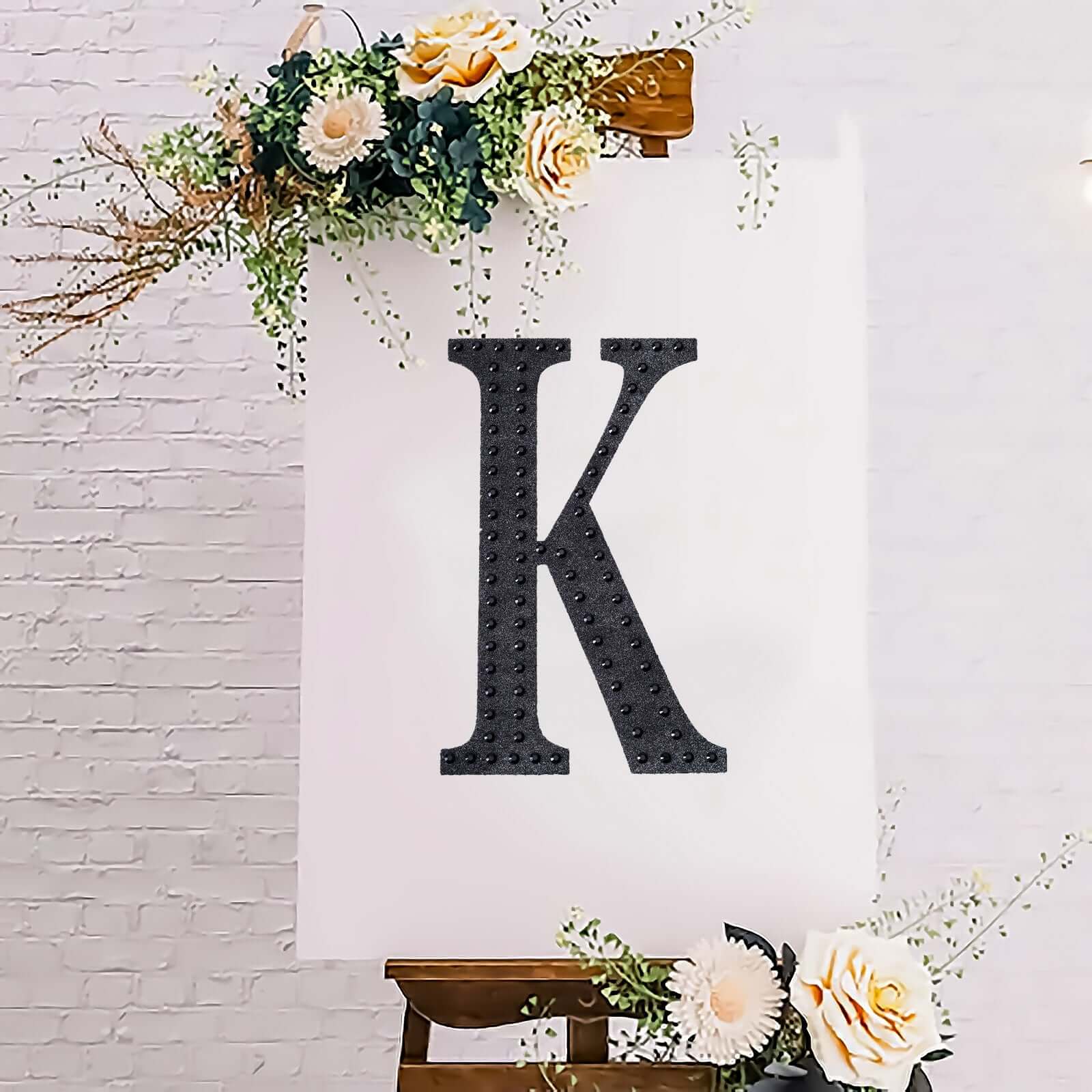 Decorative Rhinestone Alphabet "K" Letter Stickers, Glitter Adhesive Craft Letters Black DIY Sparkle Embellishments 8"